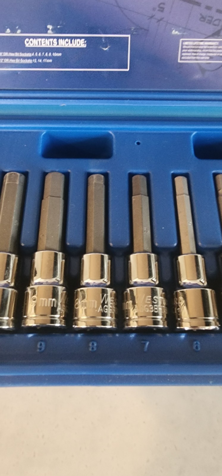 Westward 10 Piece 3/8, 1/2 Drive Hex Bit Socket Set Metric