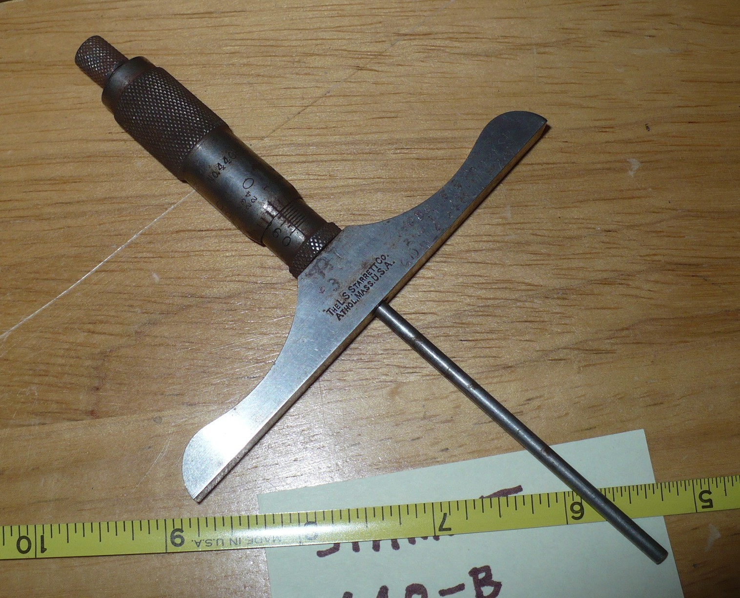 Vintage Starrett 440-B Depth Micrometer and Rods, Wooden Box