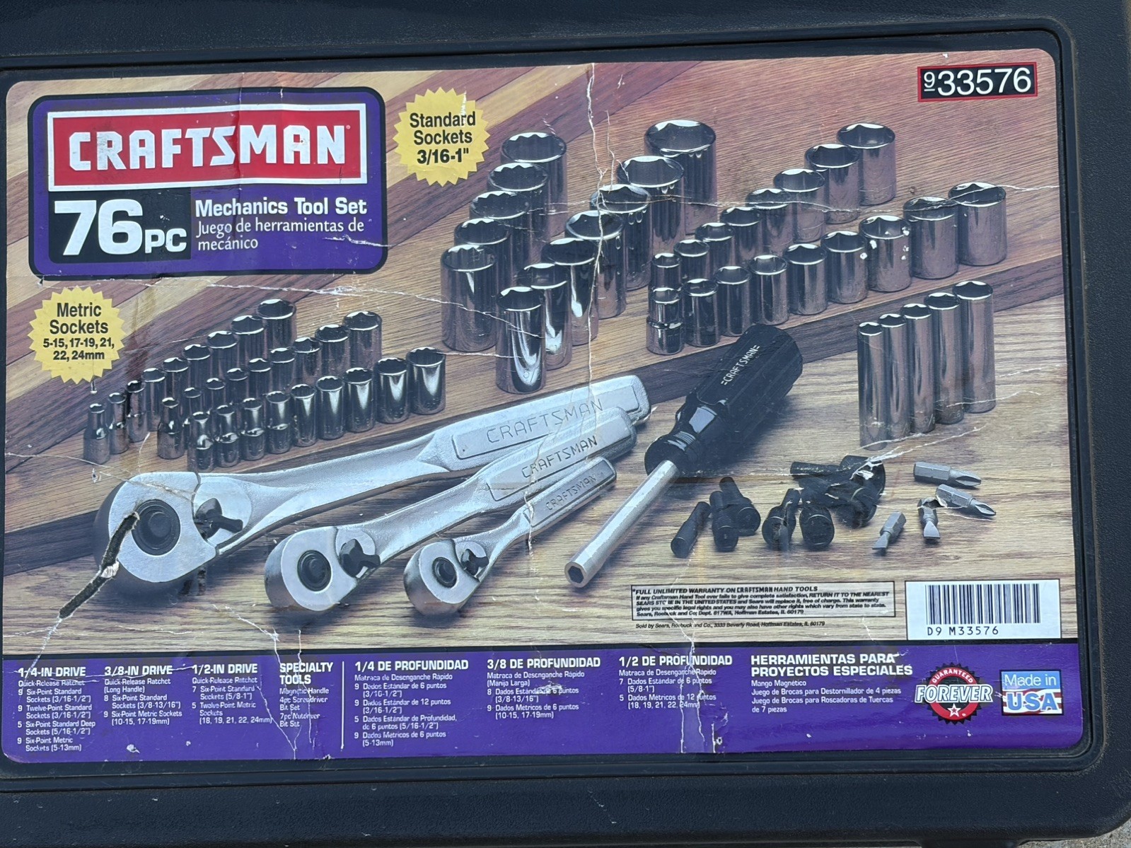 Craftsman 76 pc Mechanic Socket Ratchet Tool Metric Inch Set Case 33576 USA Made