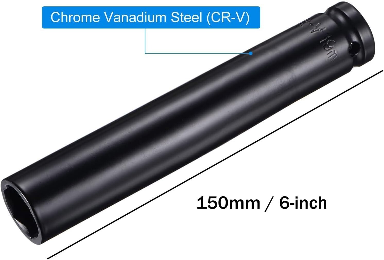 1/2″ Drive x 19mm Deep Impact Socket CR-V Steel 6″ Length 6-Point Metric Size