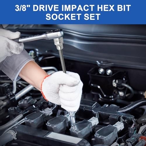 20PCS Extra-Long Allen Hex Bit Socket Set, 3/8″ Drive, SAE & Metric Sizes, CR-V