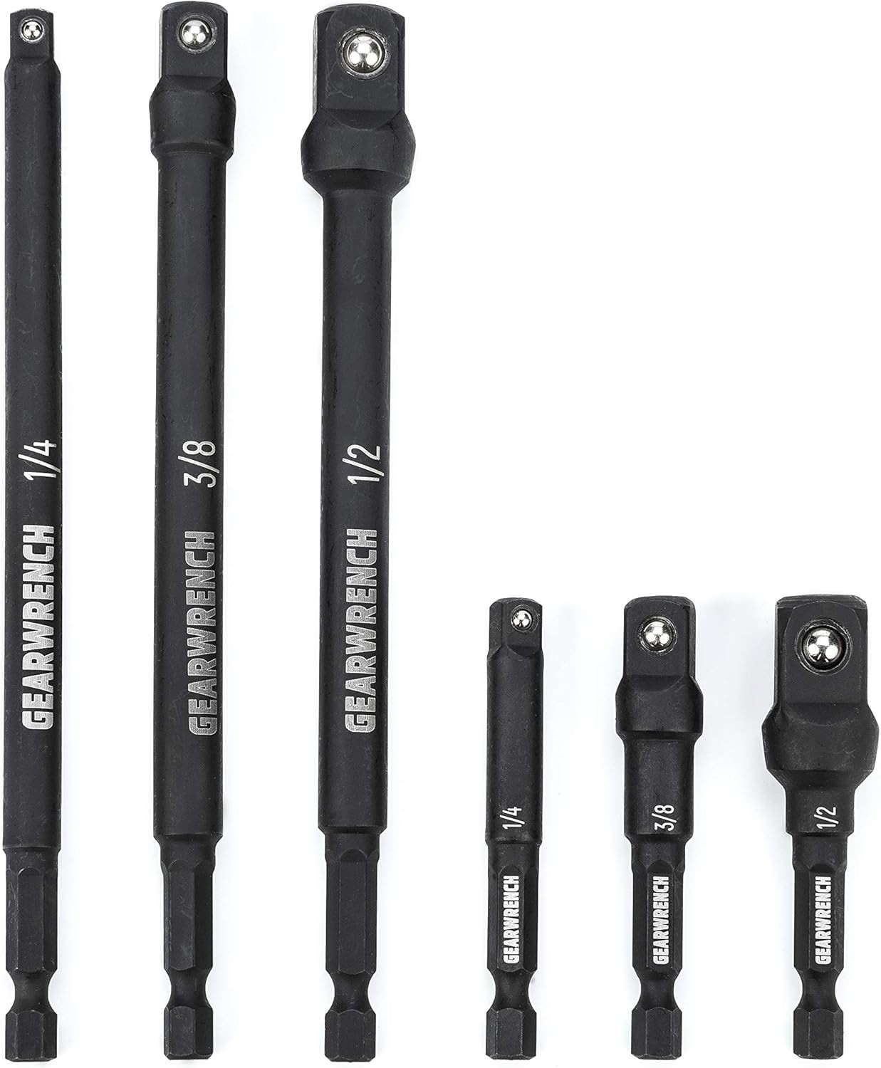 GEARWRENCH 6 Pc 1/4″ Drive Hex Shank Impact Socket extensions – One Size