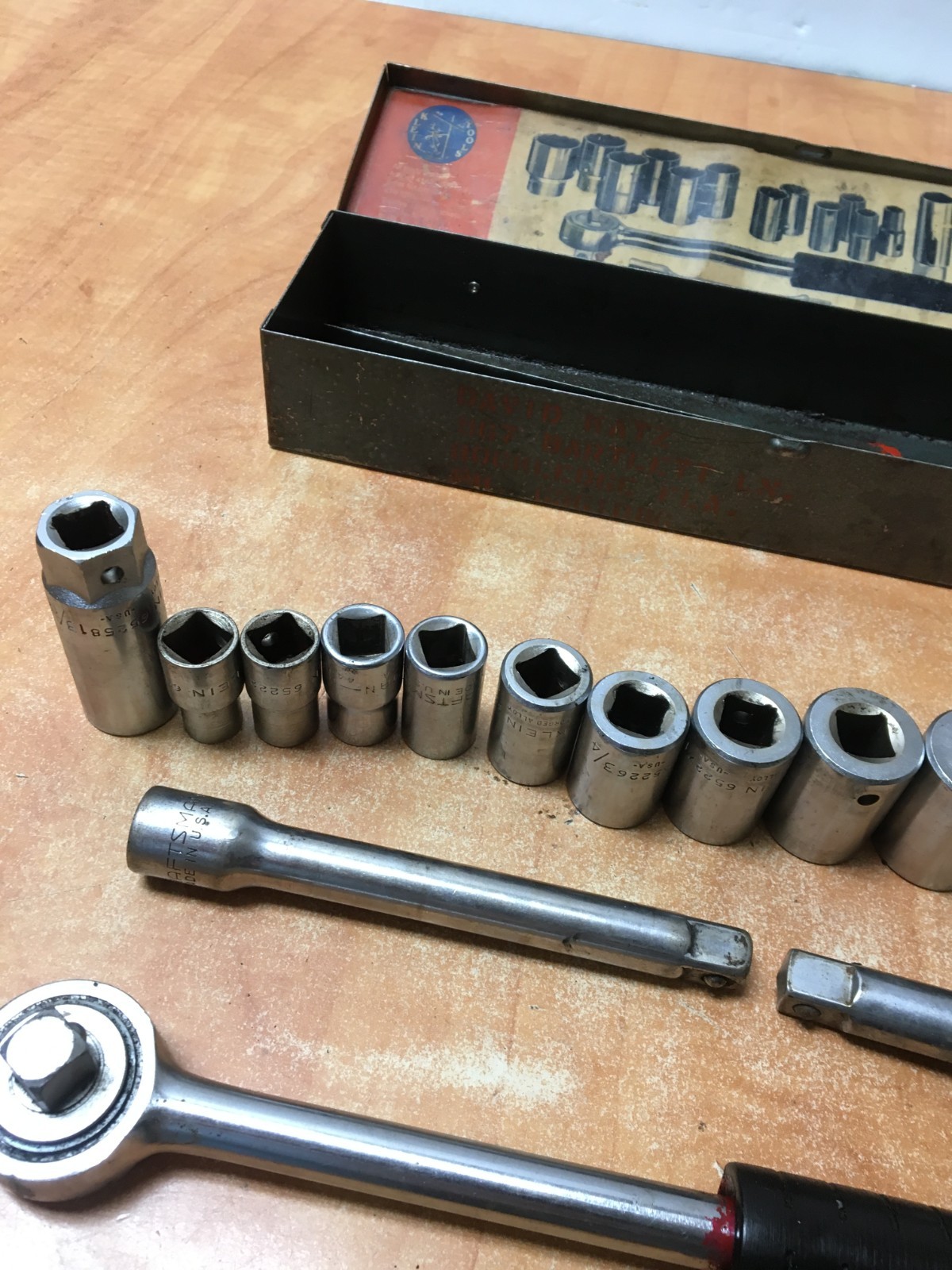 Vintage Klein 65201 1/2” Drive 16 Pc Socket Set 7/16” Thru 1-1/8” USA READ