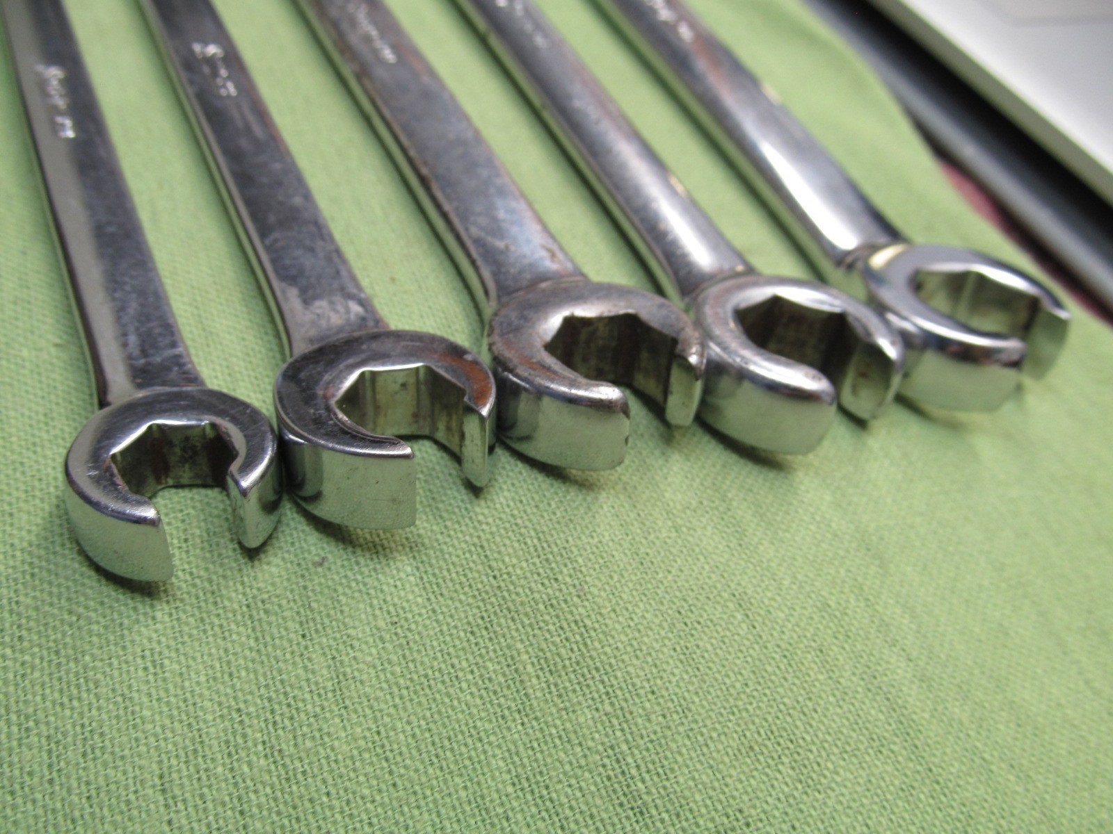 Set of 5 Vtg. Snap-on Underline 6pt Flare / Open End Wrench Set – 3/8″ thru 5/8″