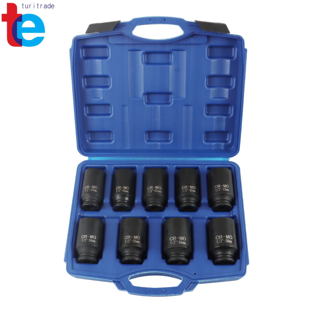 Deep Impact Socket Set 9Pcs 1/2″ Drive Metric Axle Hub Nut Socket 29-38mm