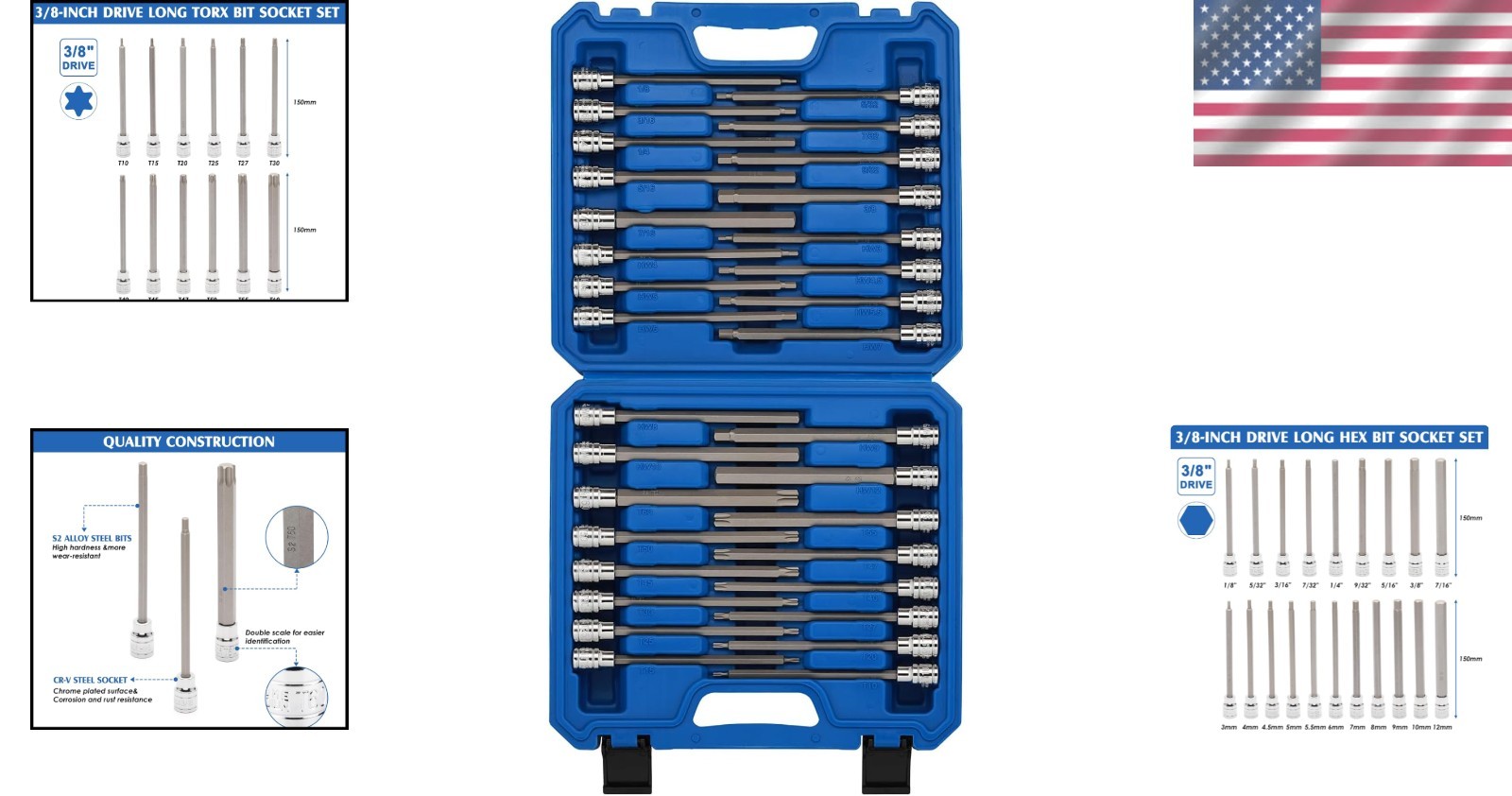 Professional 32PCS Hex and Torx Bit Socket Set – Extra Long for Maximum Torque