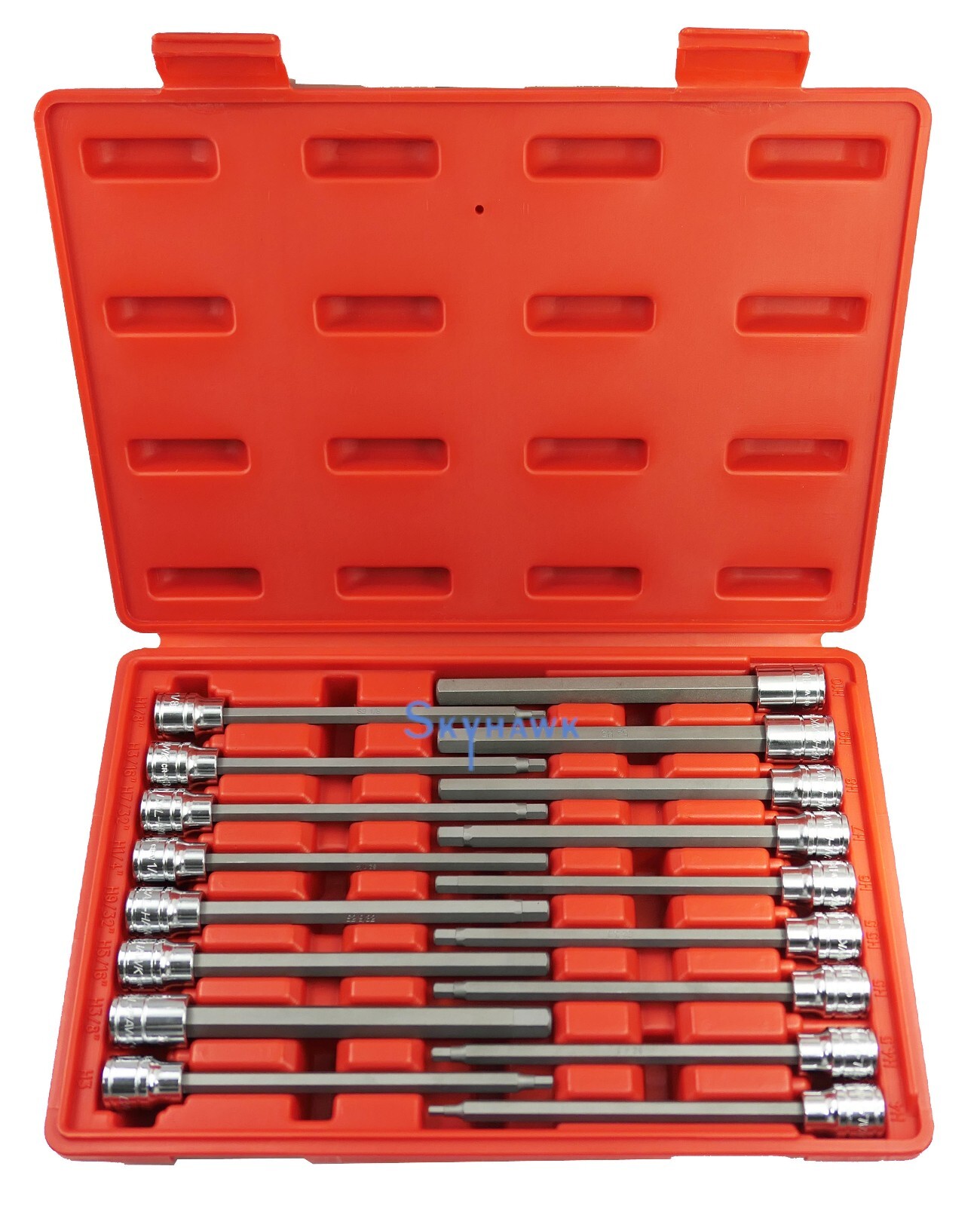 17pc 3/8″ DR CR-V/S-2 Material LONG Extension SAE+Metric HEX KEY BIT SOCKET SET
