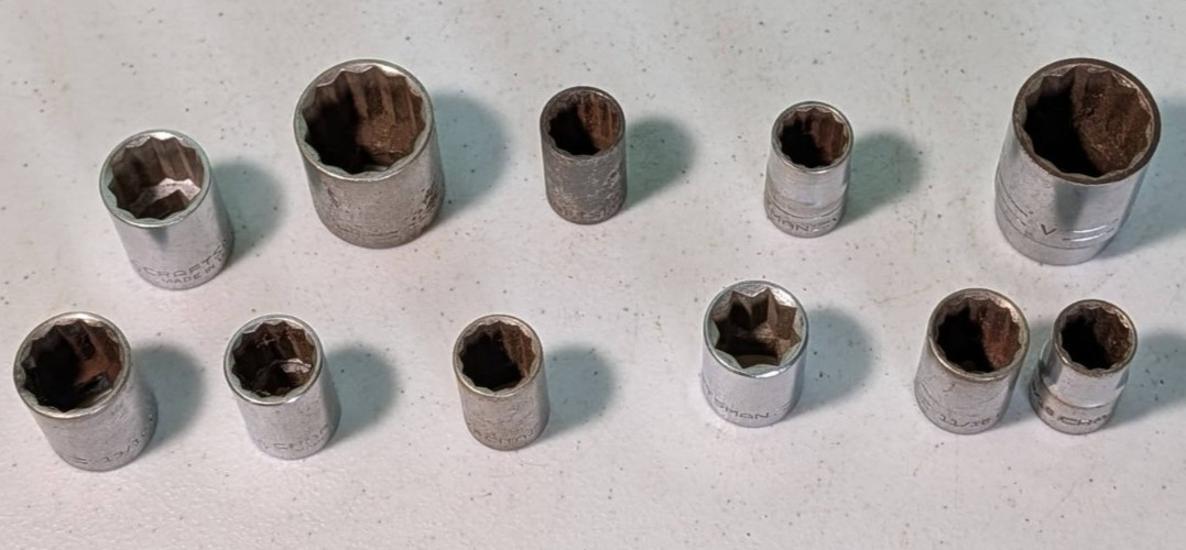 Vintage Craftsman 12 Point Sockets 1/2″ Drive Various Sizes Lot of 11 Made in US