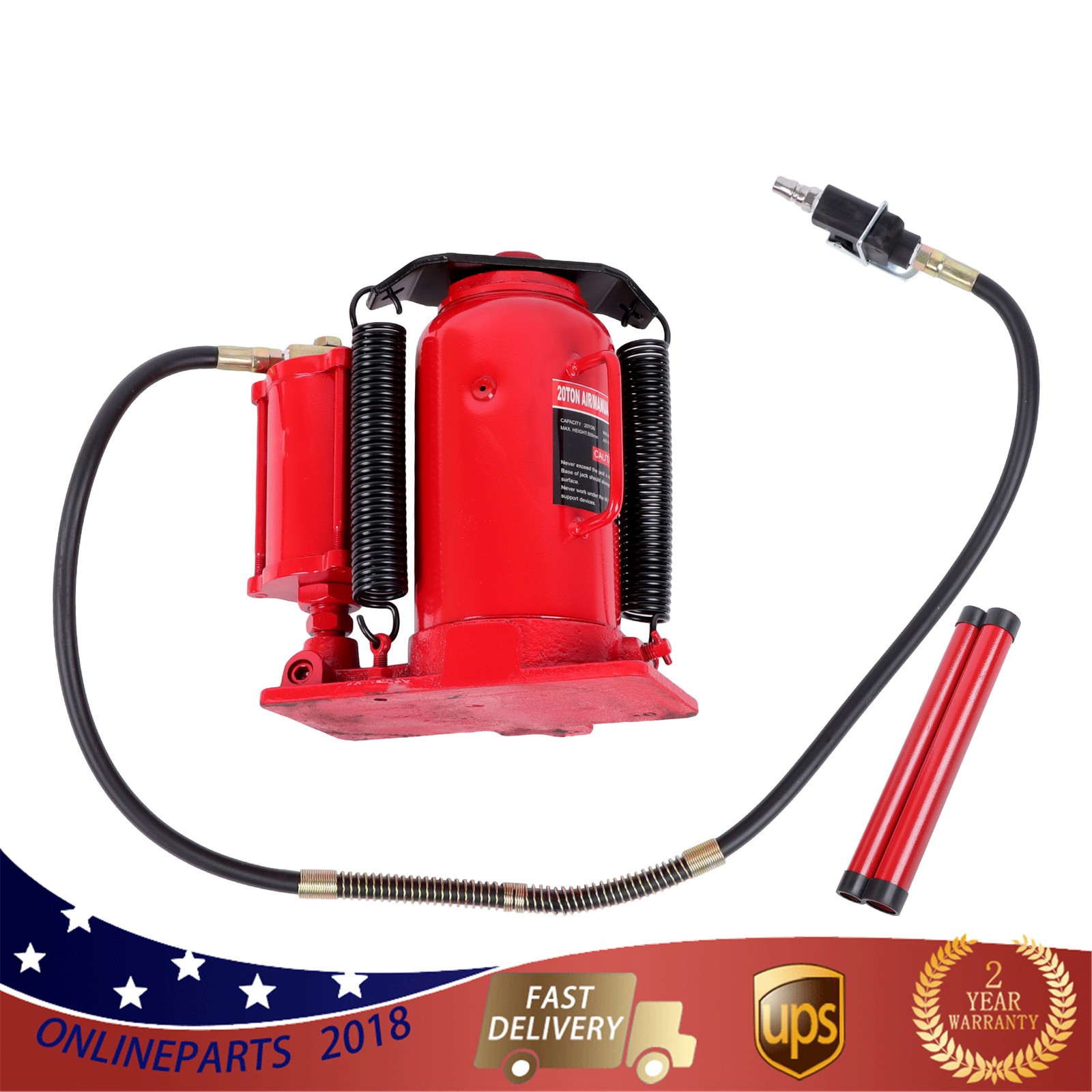 Pneumatic Air Hydraulic Bottle Jack with Manual Hand Pump, 20 Ton (40,000 lb)