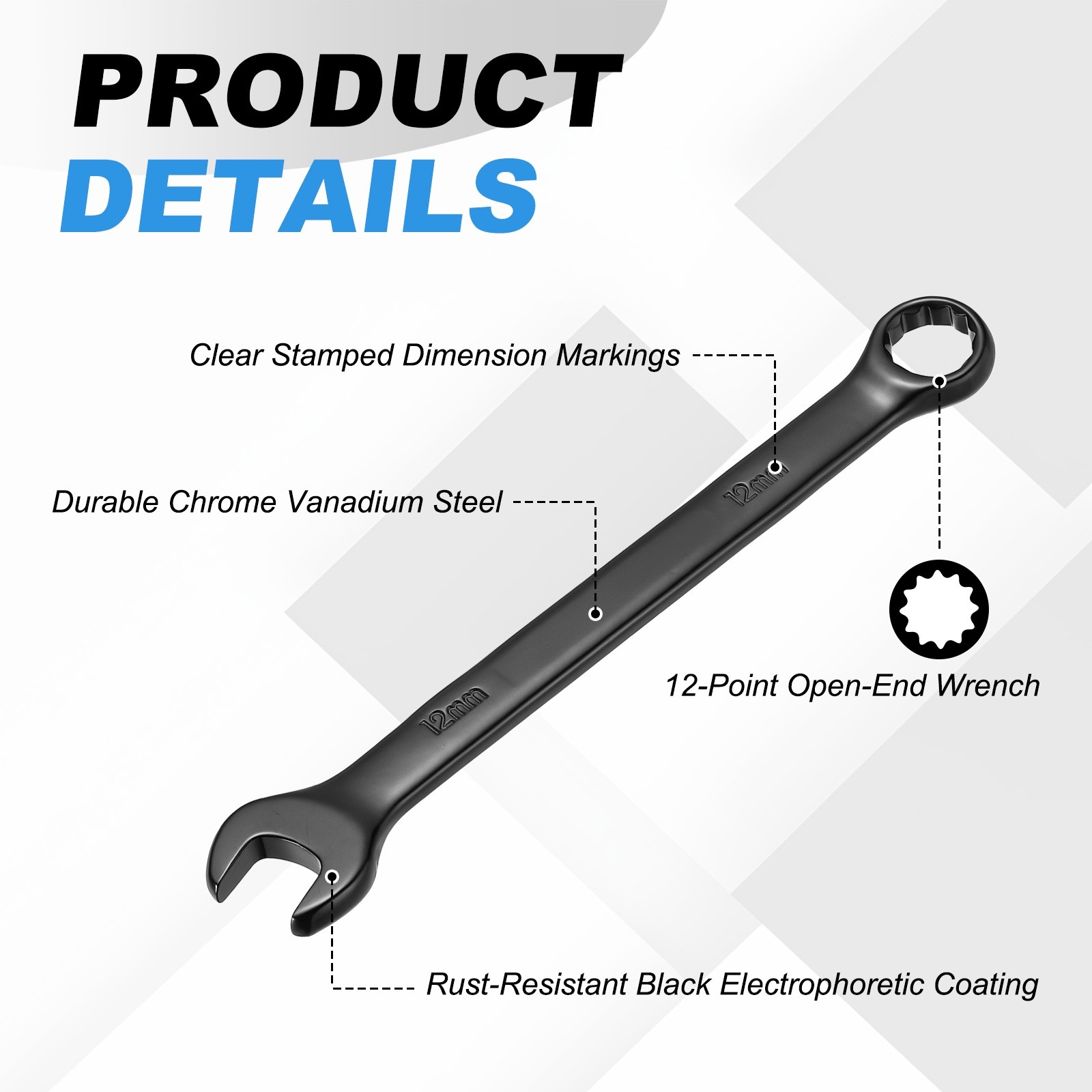 12mm Metric Combination Wrench, | Black CR-V Steel, 2-Pieces