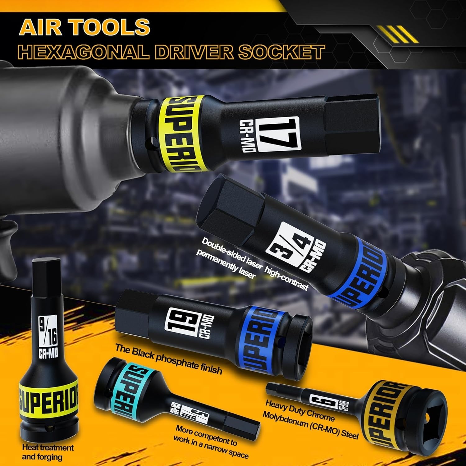Impact Hex Bit Socket Set Metric & SAE 1/2Inch Drive Impact Allen Bit Socket Set