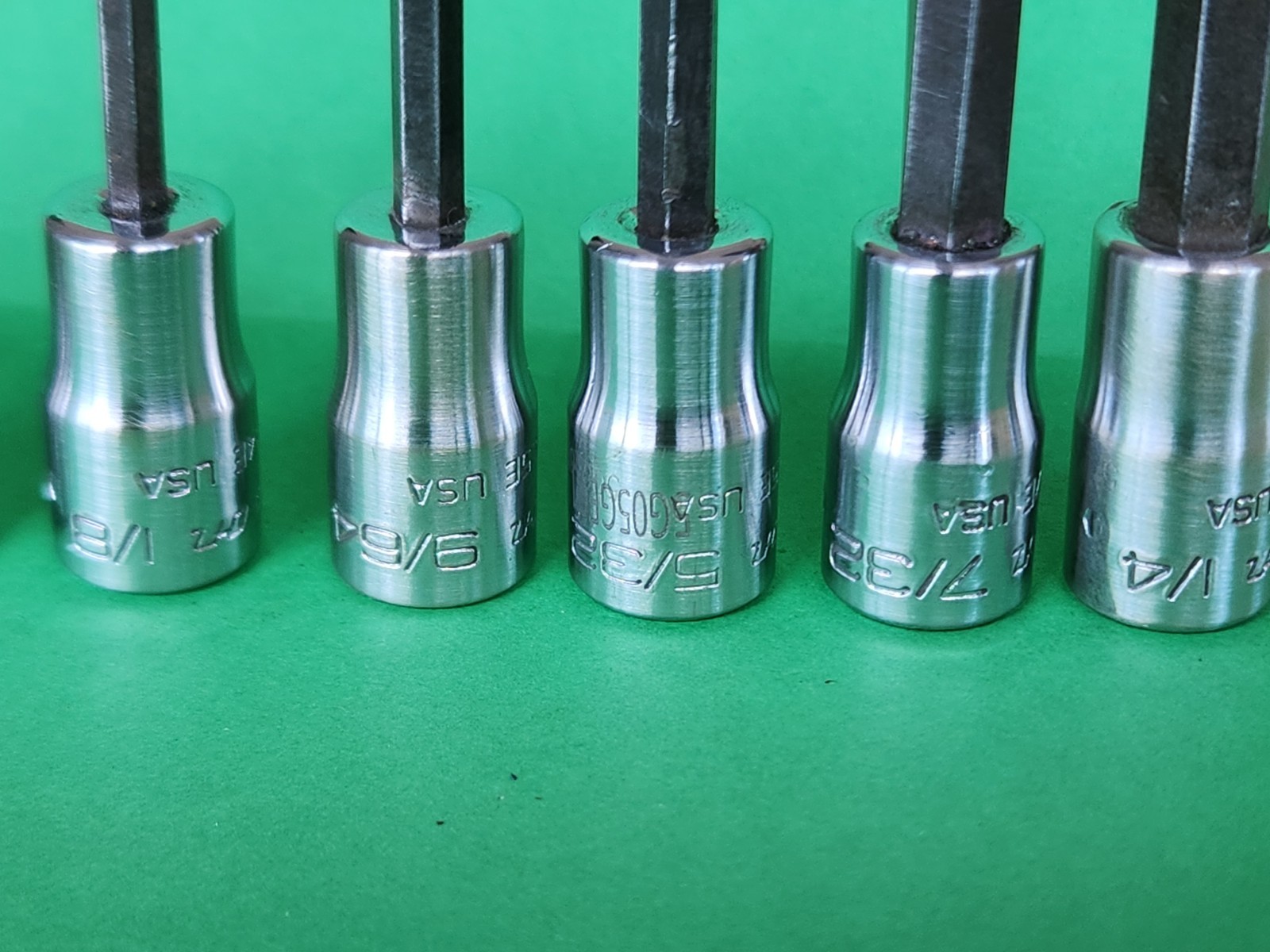 Snap On 9 pc 1/4″ Dr. SAE Hex Driver Bit Socket Set 1/16″-1/4″ V6