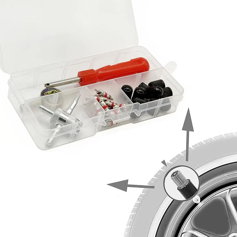 33 Piece Tire Valve Stem Core Remover Tool Kit with Steel Construction