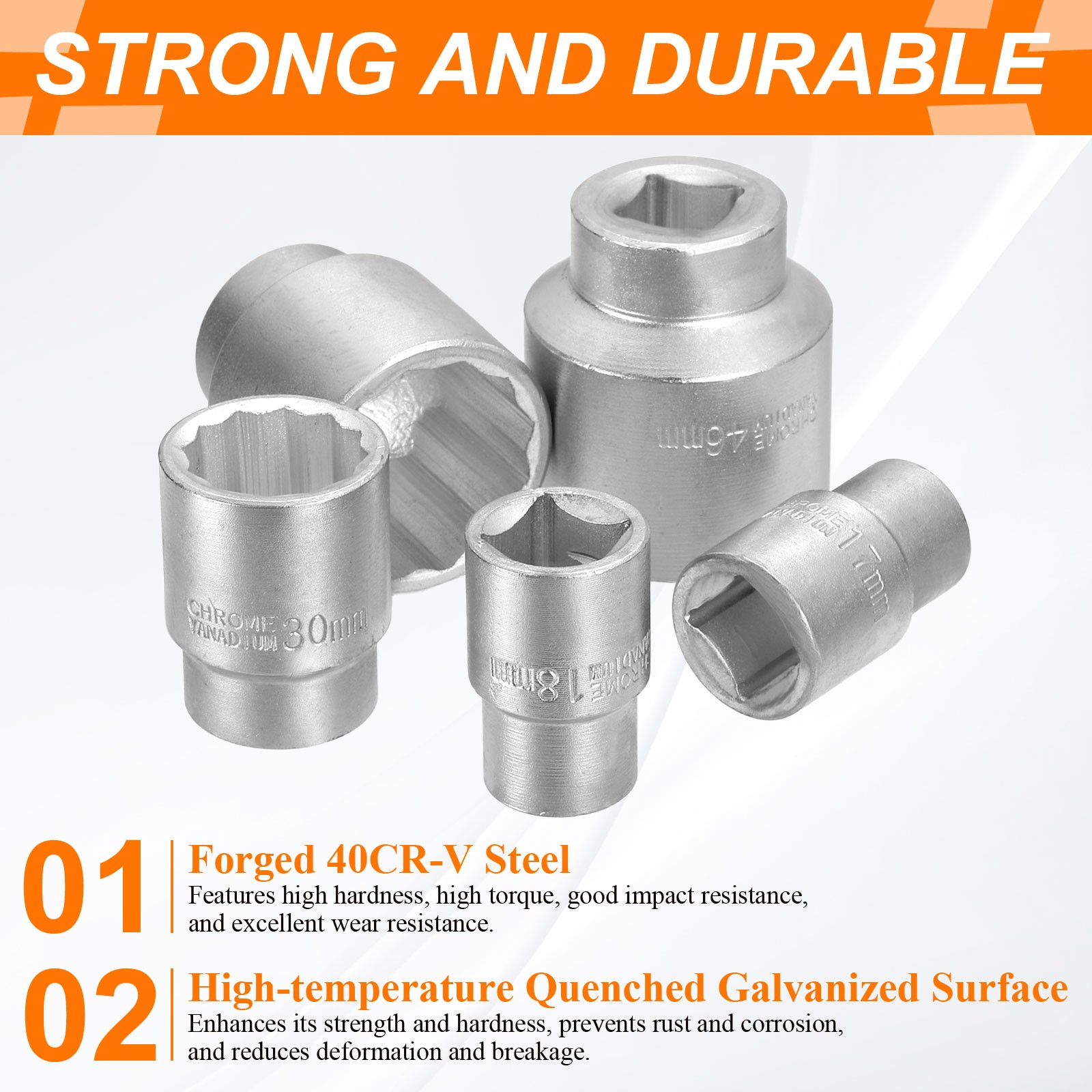 2pcs 12 Points Socket 3/4″ Drive 42mm Metric Impact 2.6″ Long Zinc Plating