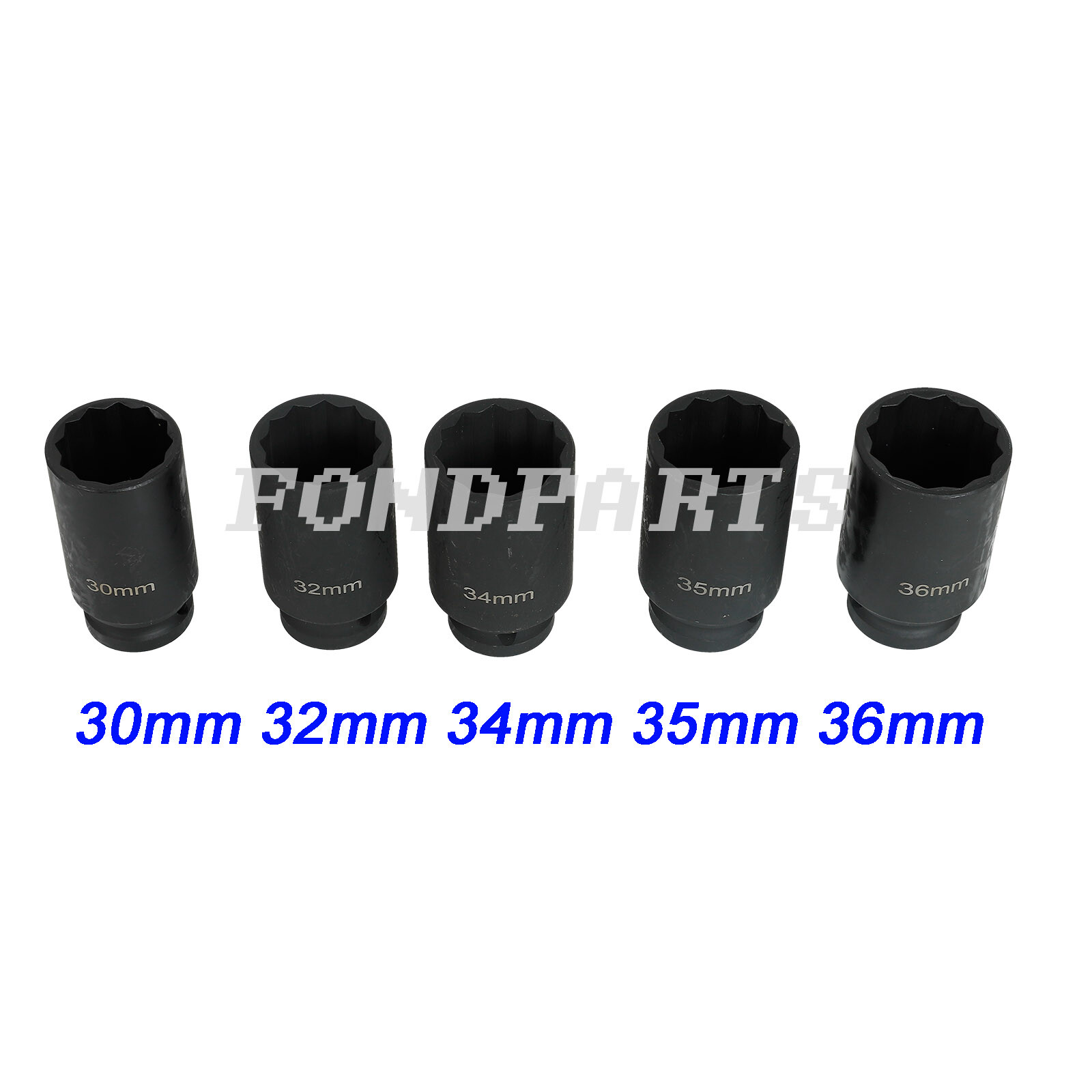 5pcs 12 Point Metric 1/2» Deep Spindle Axle Nut Socket Set 30 32 34 35 36mm