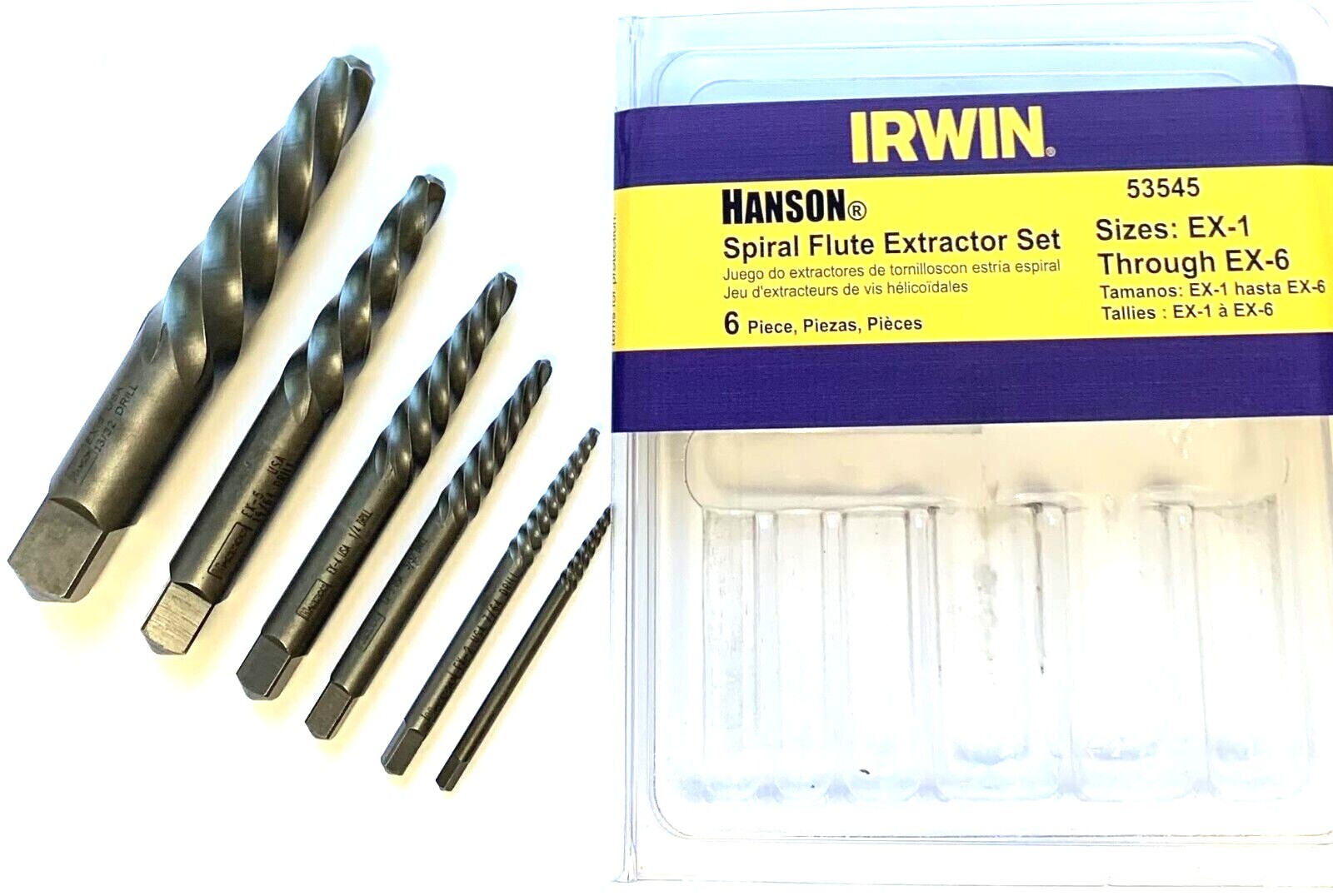 6 PIECE SCREW EXTRACTOR SET IRWIN HANSON #53545 SPIRAL FLUTE EX1-EX6 – USA