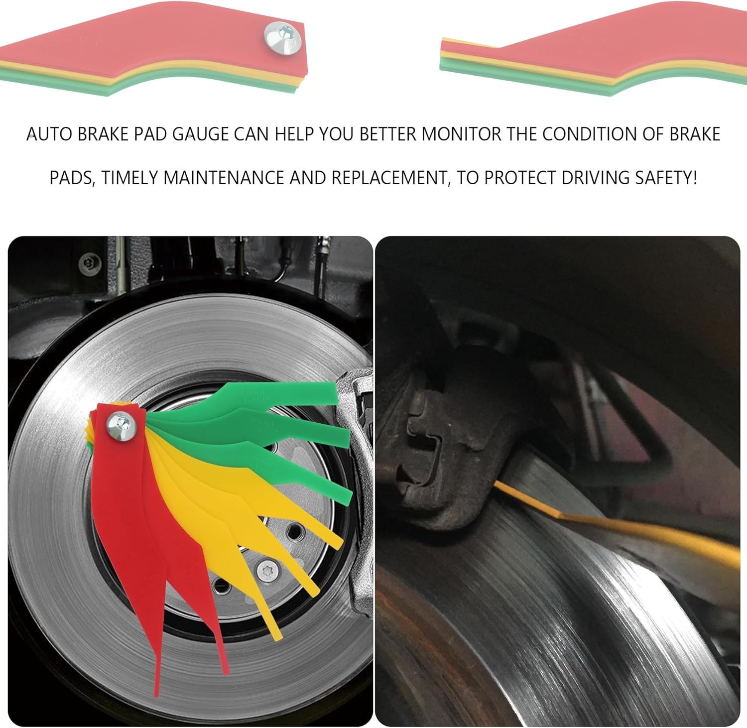 8PCS Brake Pad Measuring Tool, Color-Coded Metric & SAE Thickness Gauge for Cars