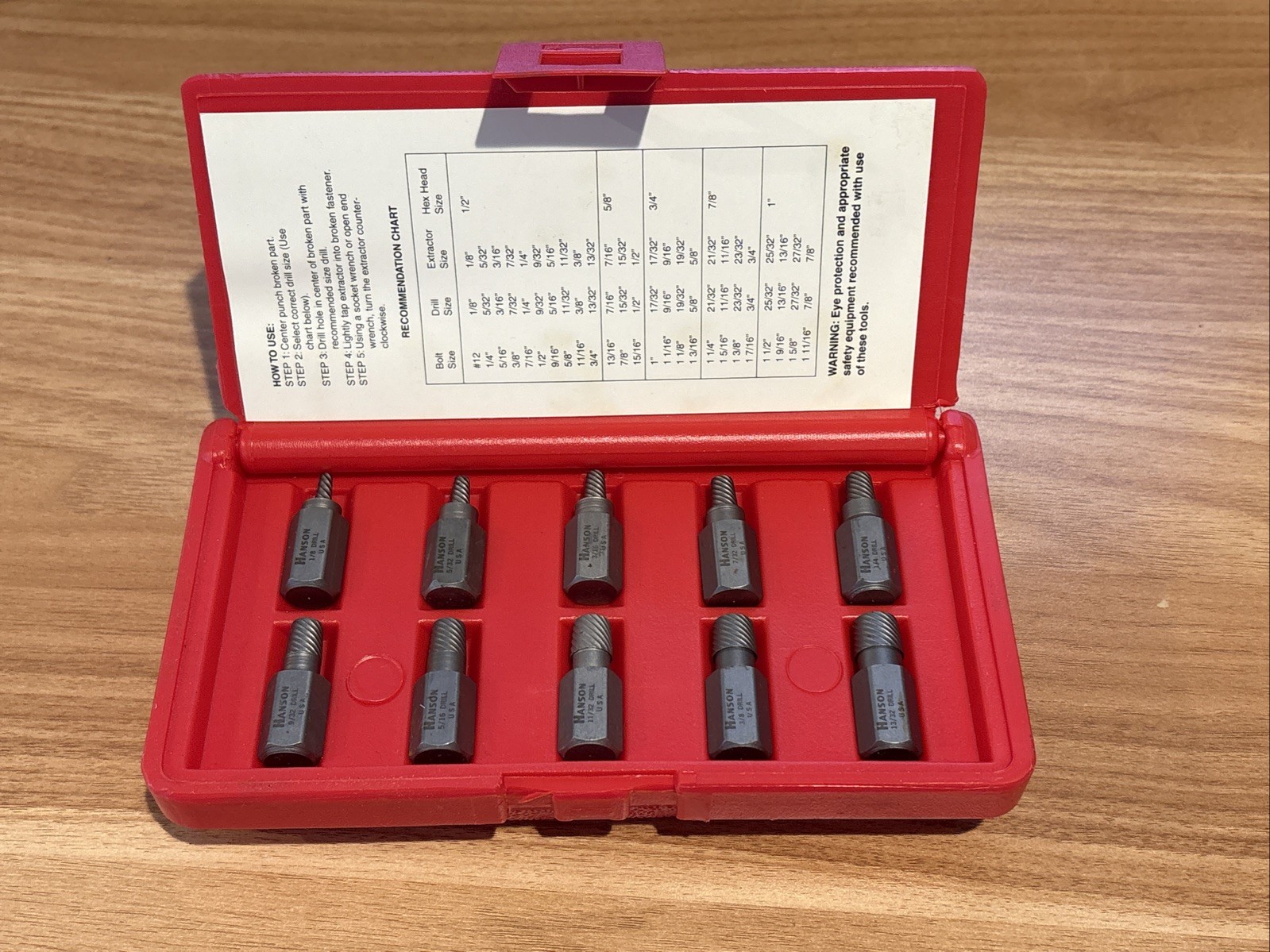 NOS Irwin Hanson USA 53226 10pc Multi-Spine Screw Extraction Set, 1/8″ to 13/32″