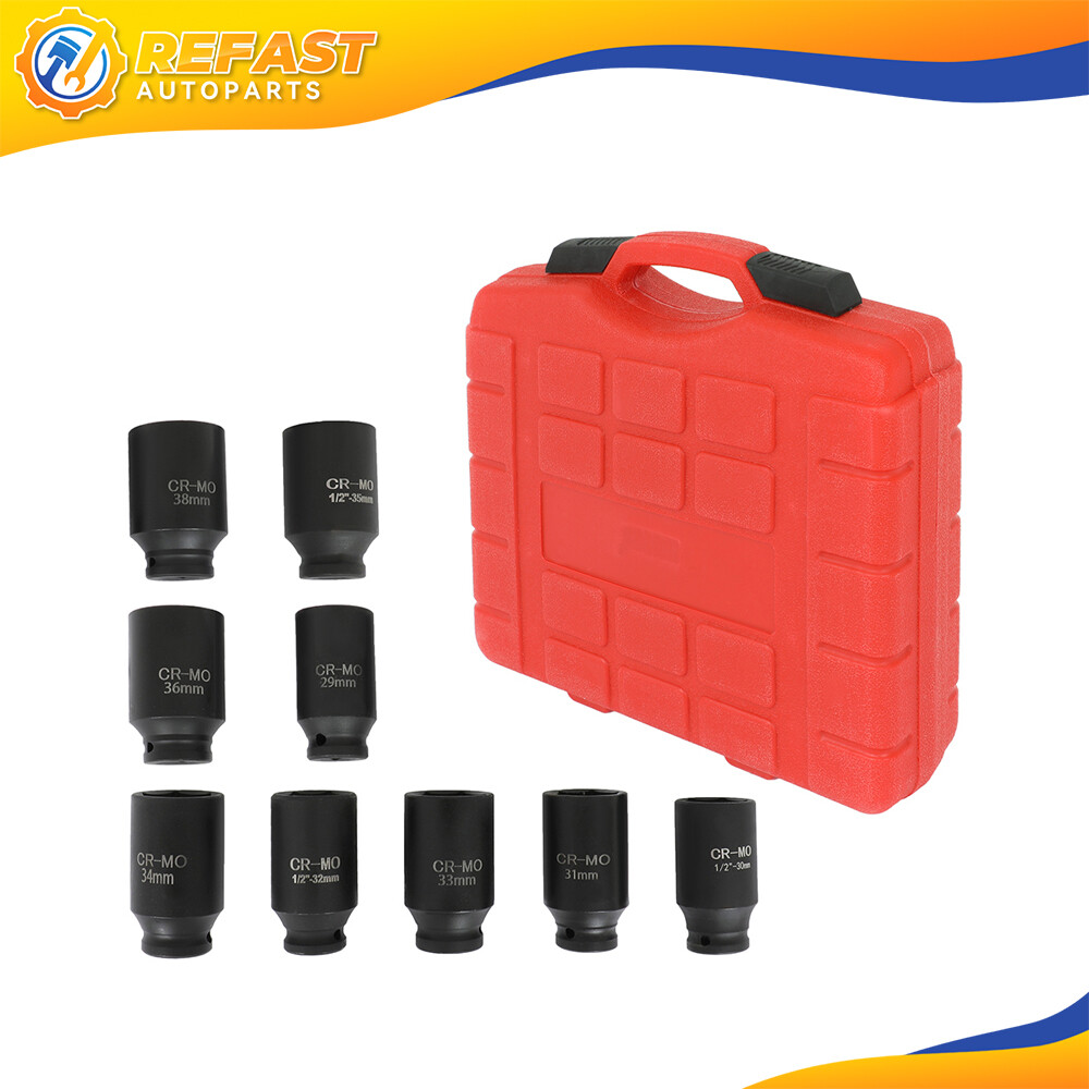 9PCS 29MM-38MM 1/2″ 6PT DEEP IMPACT SOCKET SET DRIVE METRIC AXLE HUB NUT SOCKET