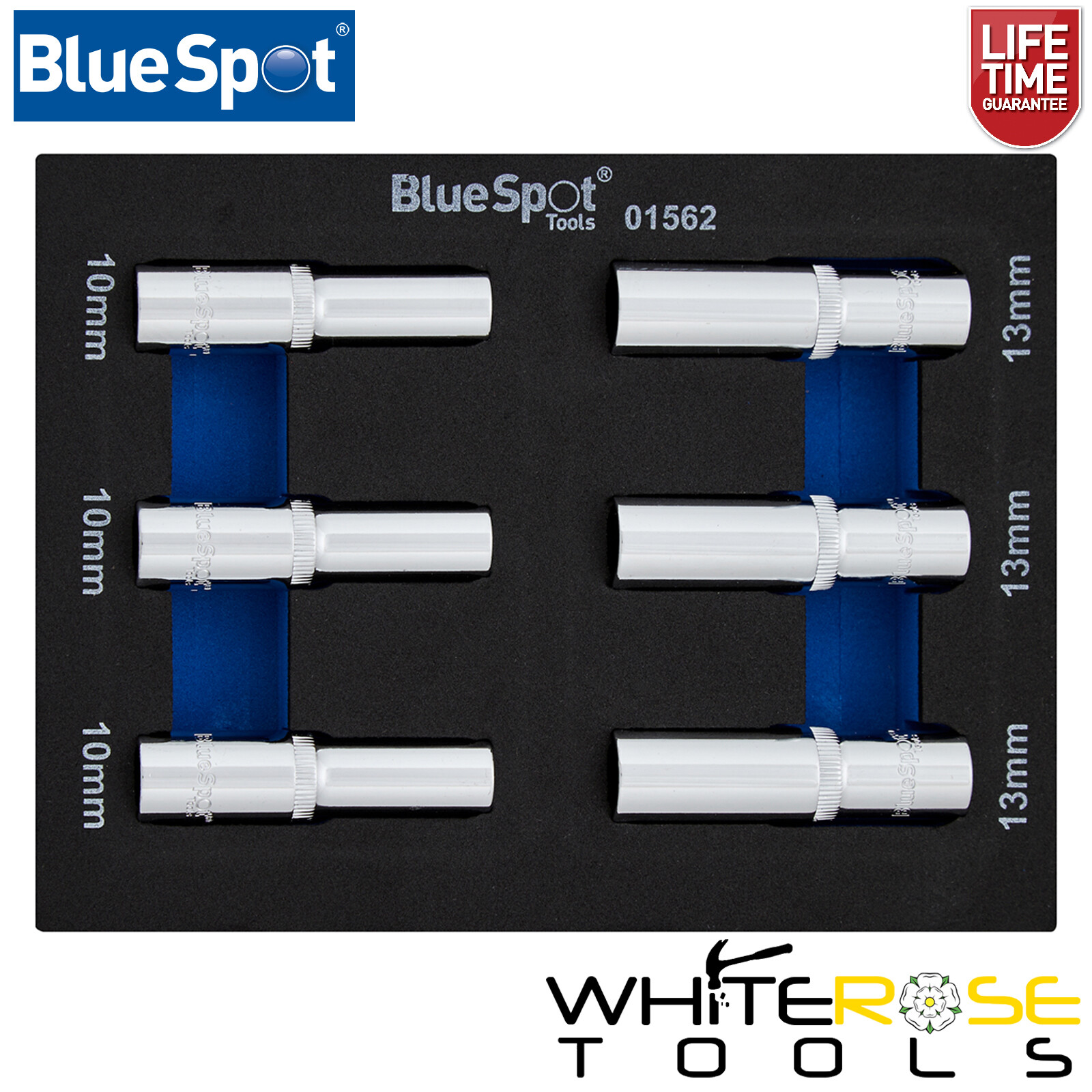 BlueSpot Deep Socket Set in EVA Foam Tray 6pc 3/8″ Drive Metric 10 13mm 6 Point