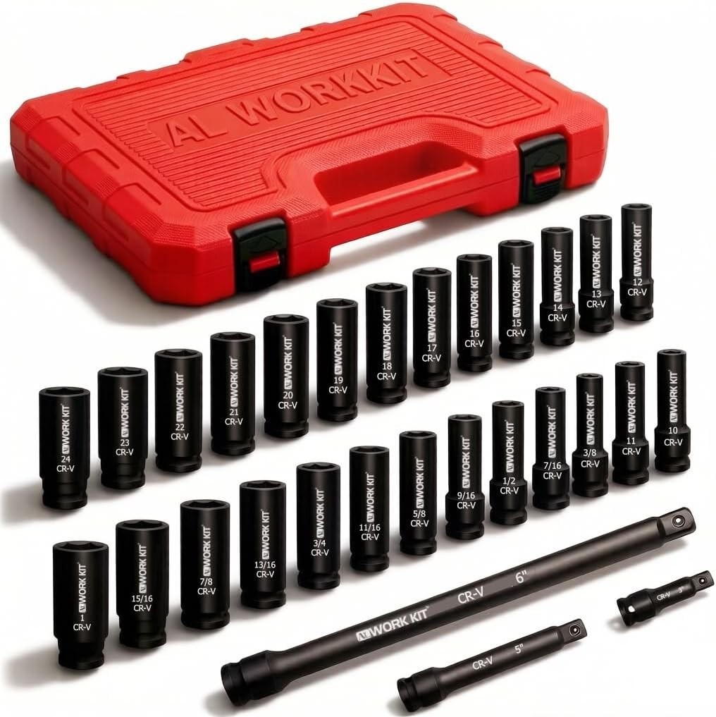 1/2″ Drive Impact Socket Set, 29-Piece, SAE & Metric Sizes Included
