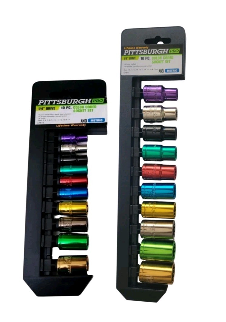 Pittsburgh pro 1/4″ ,1/2″ drive Metric color Socket Set .20pc