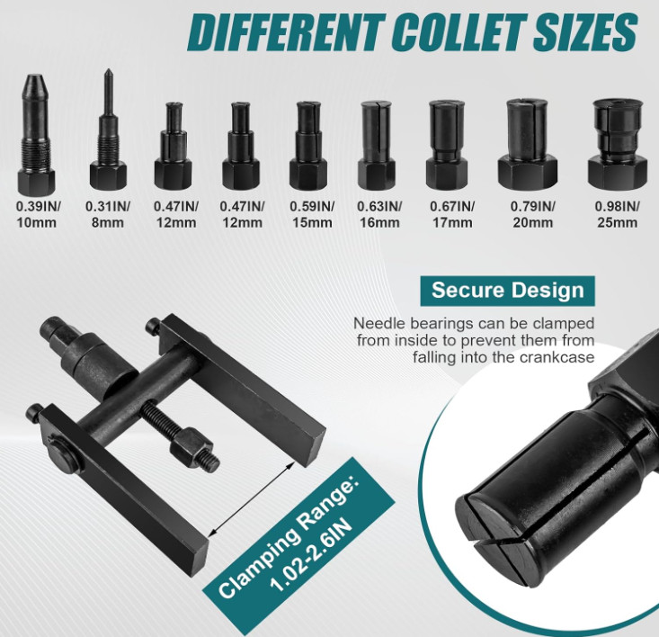Extractor de rodamientos interiores para moto 8–25 mm, kit de 10 piezas