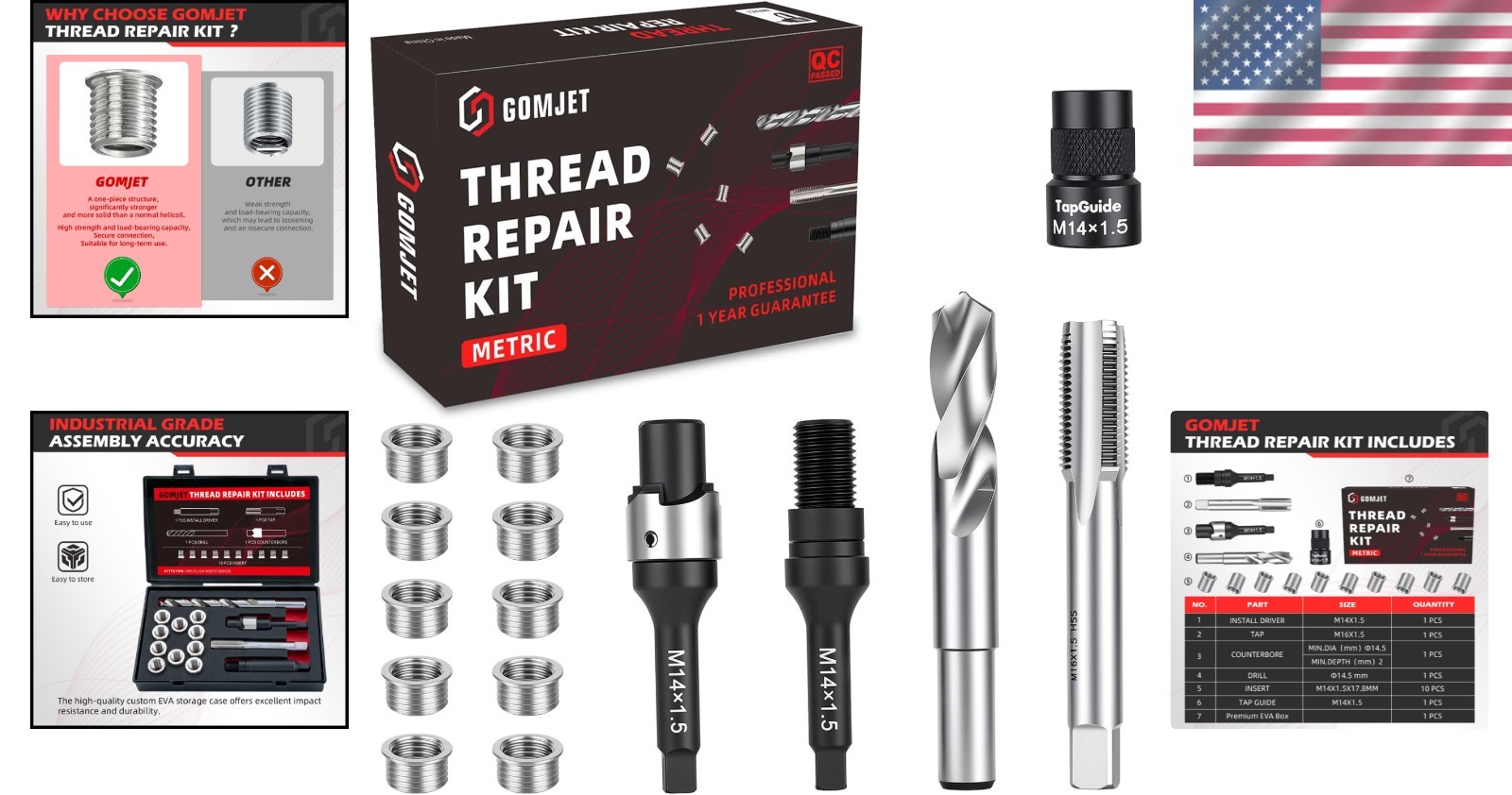 M14X1.5 Thread Repair Kit, 10 Stainless Steel Inserts