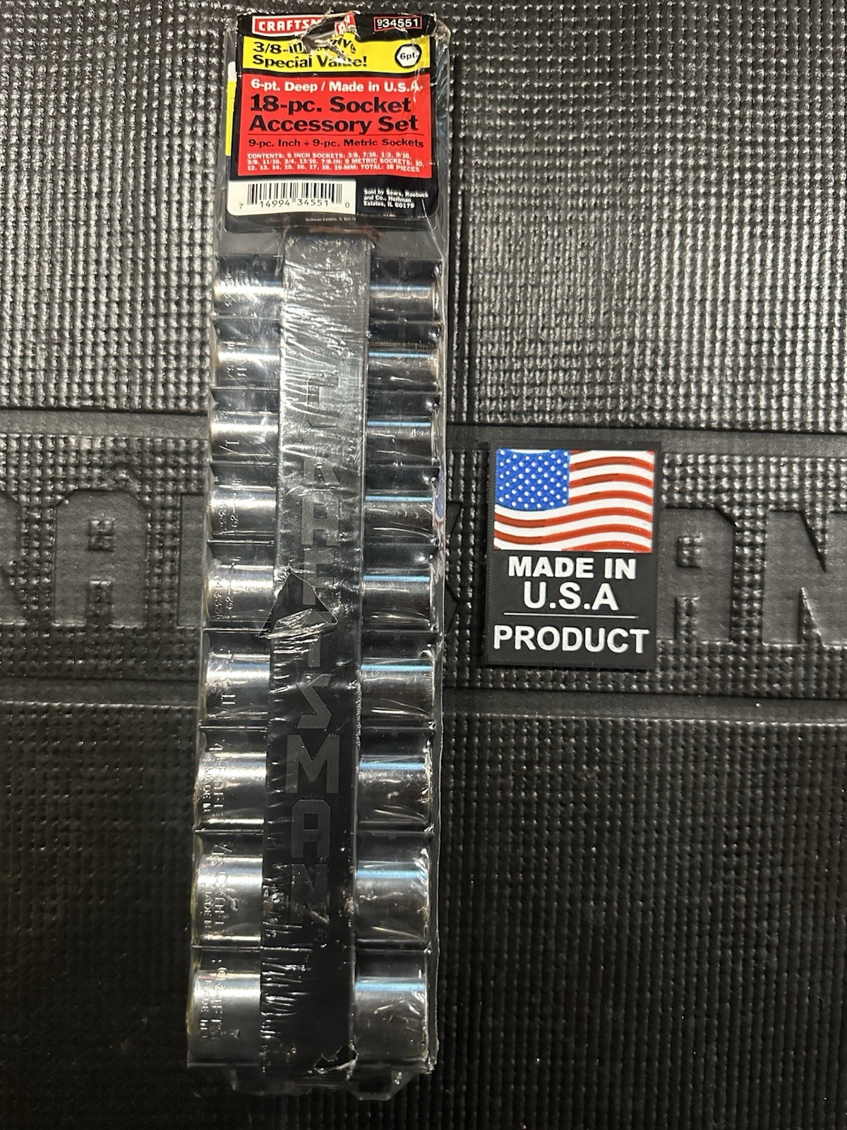 NOS 🔥 Sears Craftsman USA 18pc 6 Point Deep Socket Sets Metric/SAE 3/8” 34551