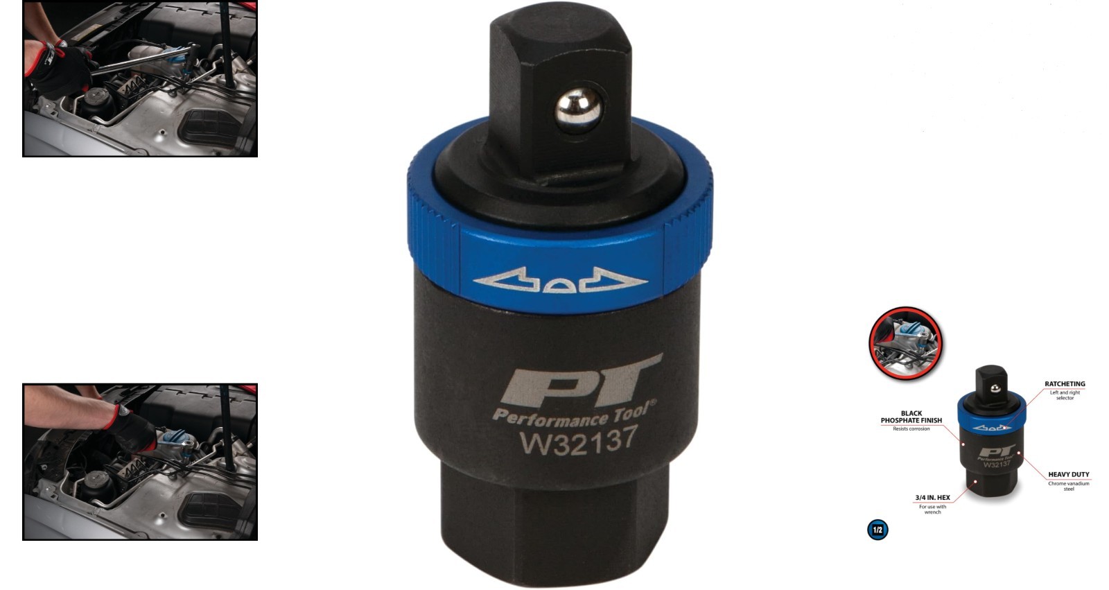 1/2-Inch Drive Ratcheting Adapter for Breaker Bar Converts Tools to Ratchet