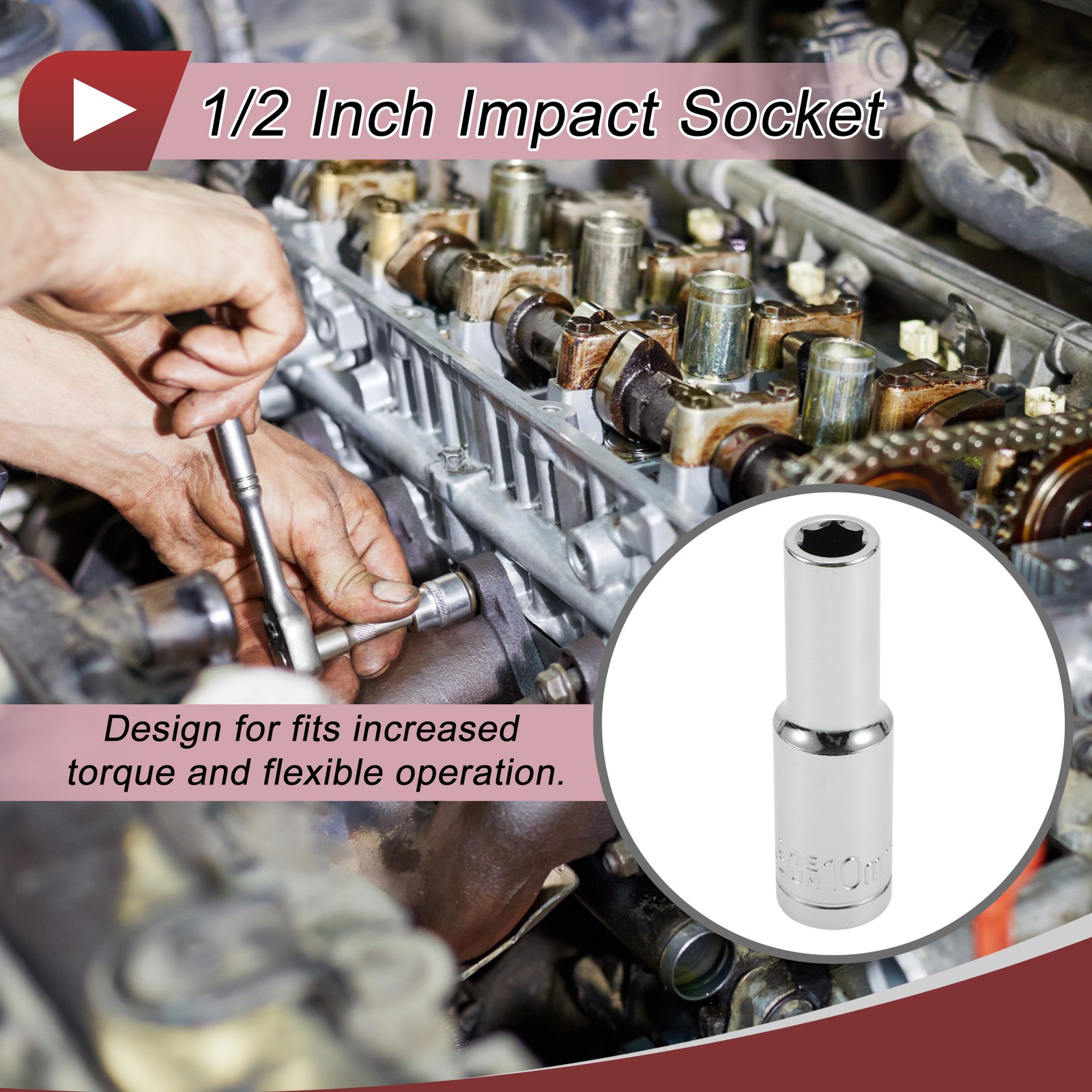 1/2 Inch Drive Impact Socket 10mm 6 Point Chrome Vanadium Steel 1 Pcs 80mm