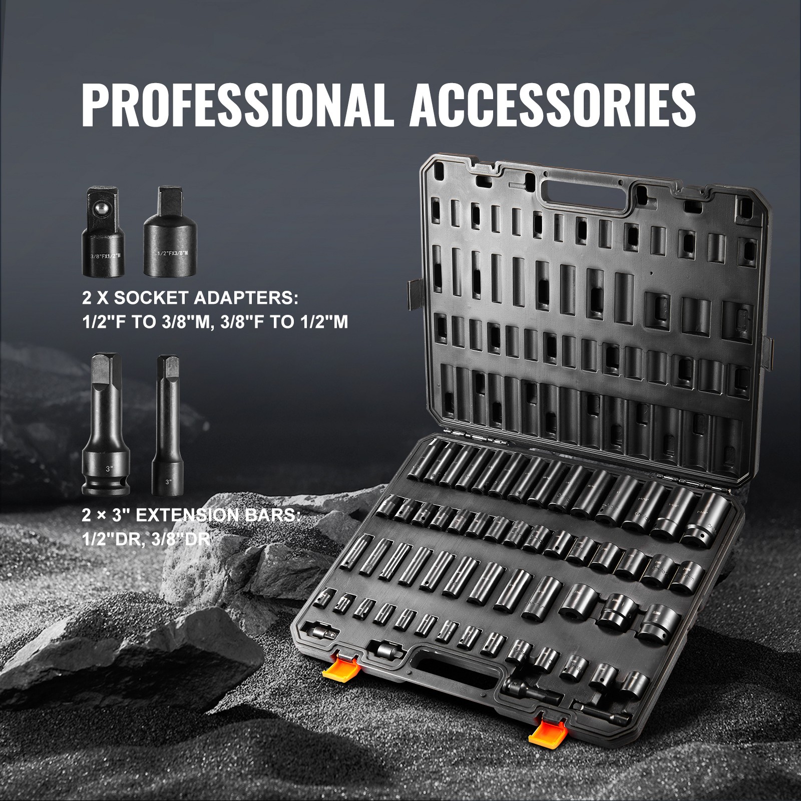 Uimoso 59-Piece Impact Socket Set with 6-Point Design, 3/8″ & 1/2″ Drive