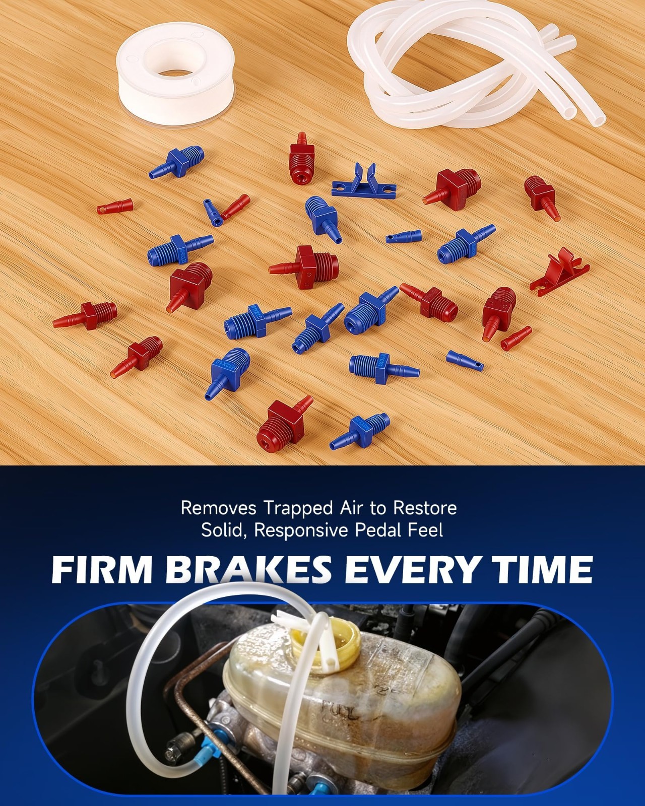 Universal Complete Brake Bleeder Tool Kit, Master Cylinder Fluid Flush Hose Tape