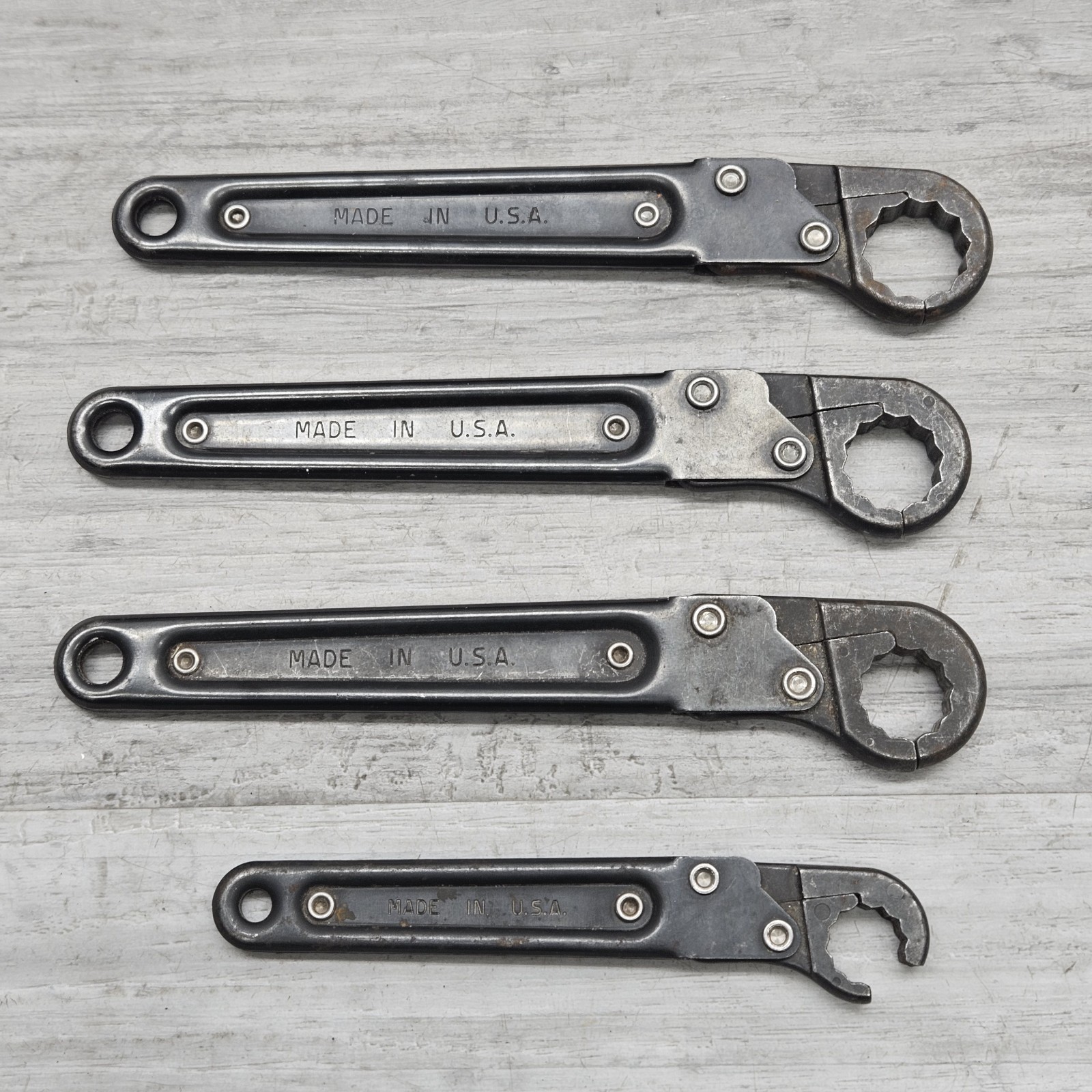 PROTO Ratcheting Box End Wrench Set SAE 4 Pc USA Made Reversible Offset READ