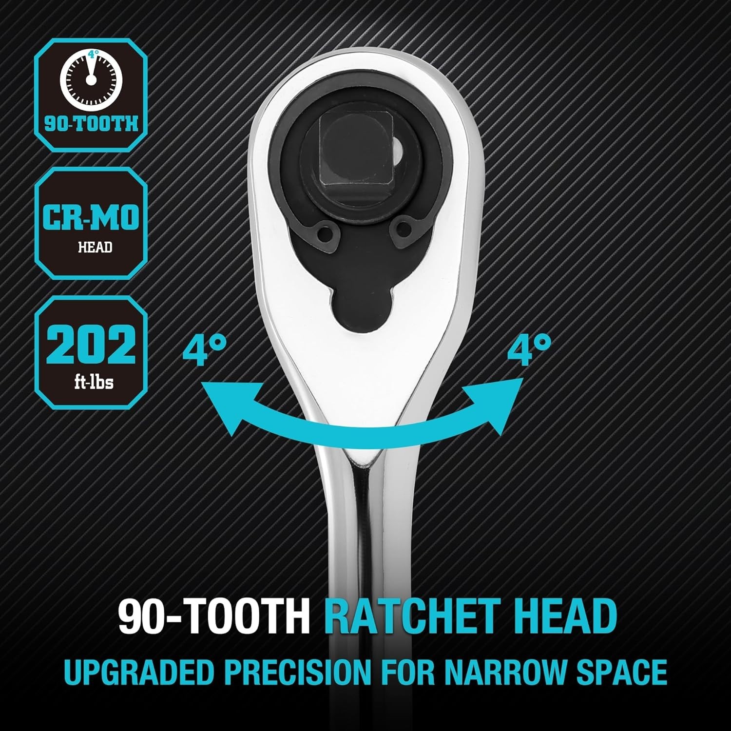 Extra Long Handle 3/8-Inch Drive Ratchet, 90-Tooth Ratchet Wrench with 12″ Ha…