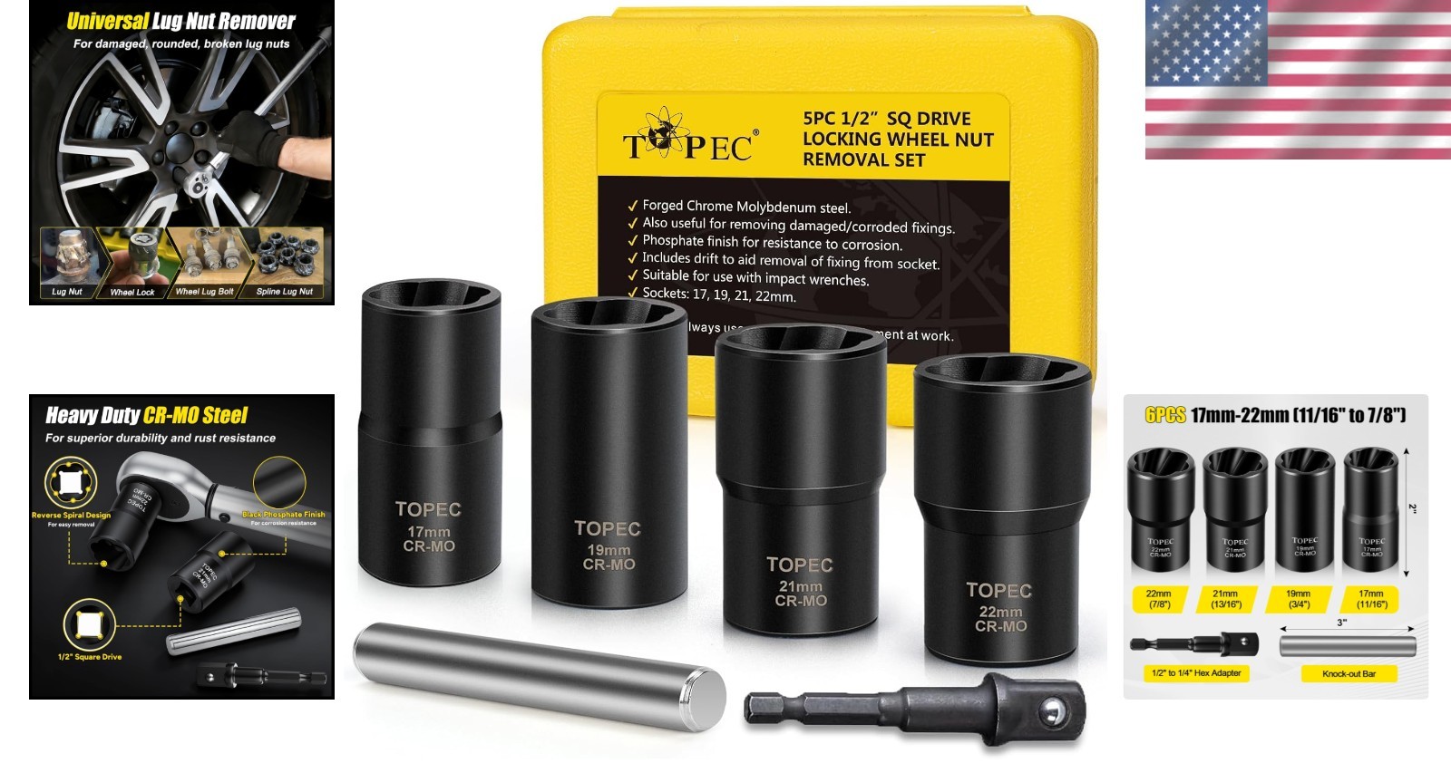 Durable 6-Piece Stripped Lug Nut Extractor Set | Perfect for Auto Repairs