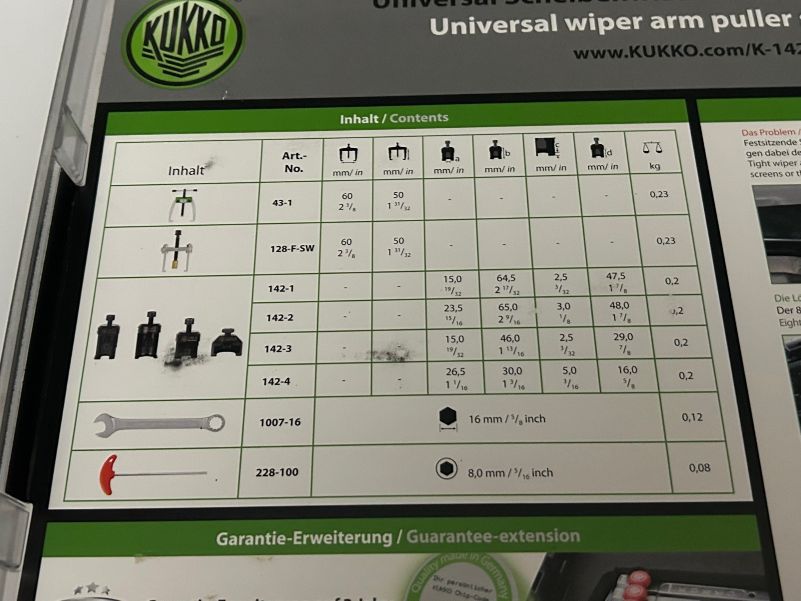 Kukko 10 Piece Manuel Universal Wiper Arm Puller Set K-142/6 GERMANY w/ Case NEW