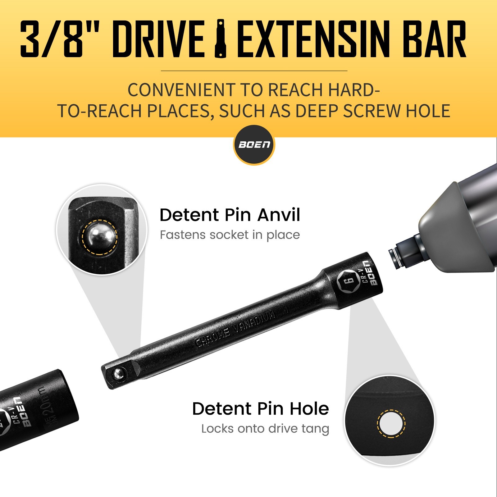 18Pcs 3/8 Inch Drive Deep Impact Socket Set,Metric 8-22mm, 6″,10″ Extension Bars