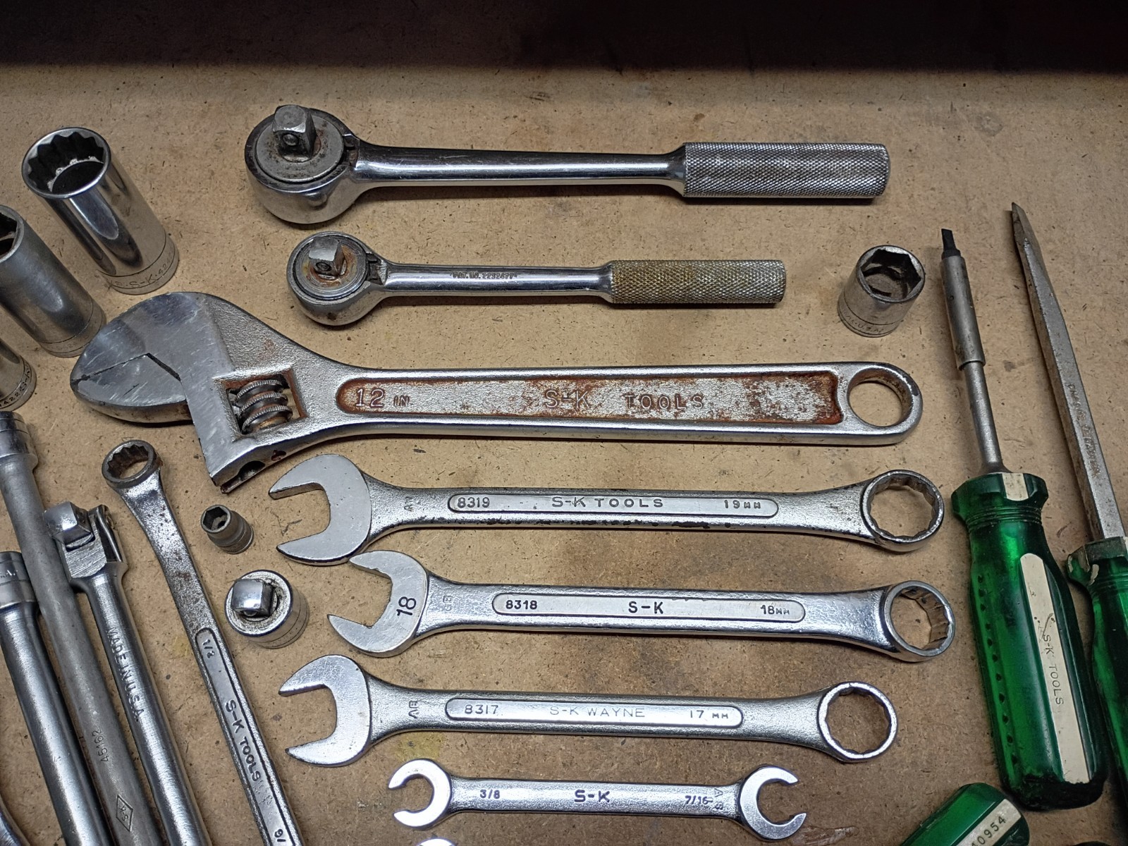 S-K TOOLS SOCKETS, EXTENSIONS WRENCHES, MIXED LOT MADE IN USA.
