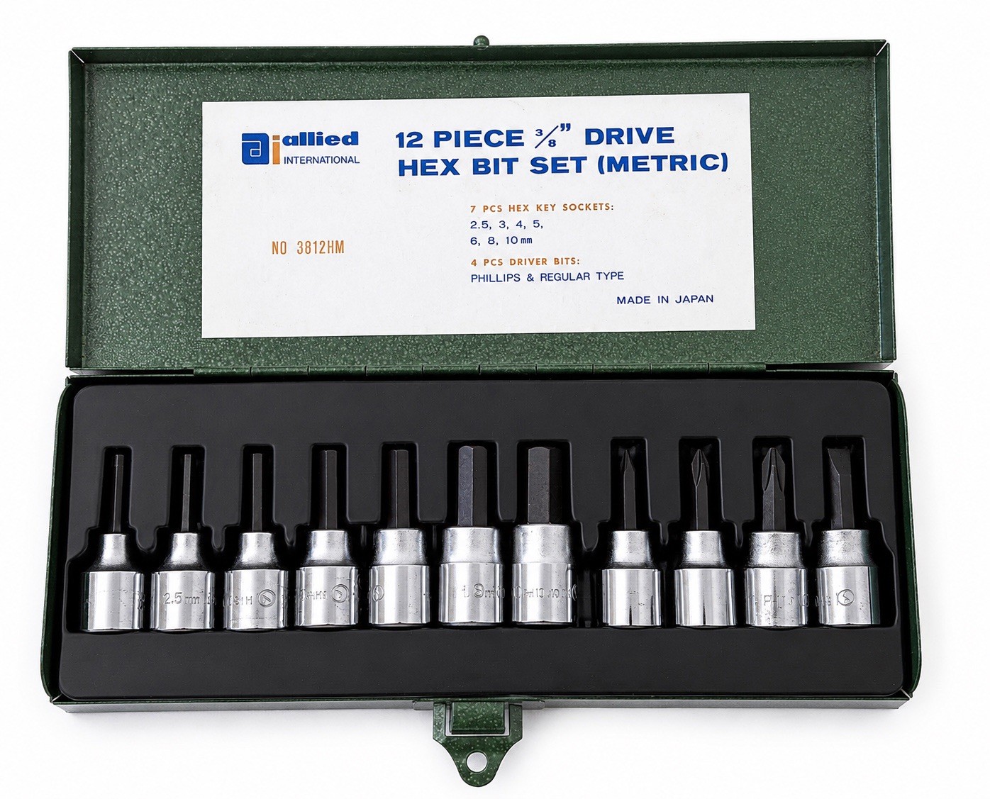 Allied International 12 Pc 3/8” Drive Metric Hex Bit Socket Set Japan