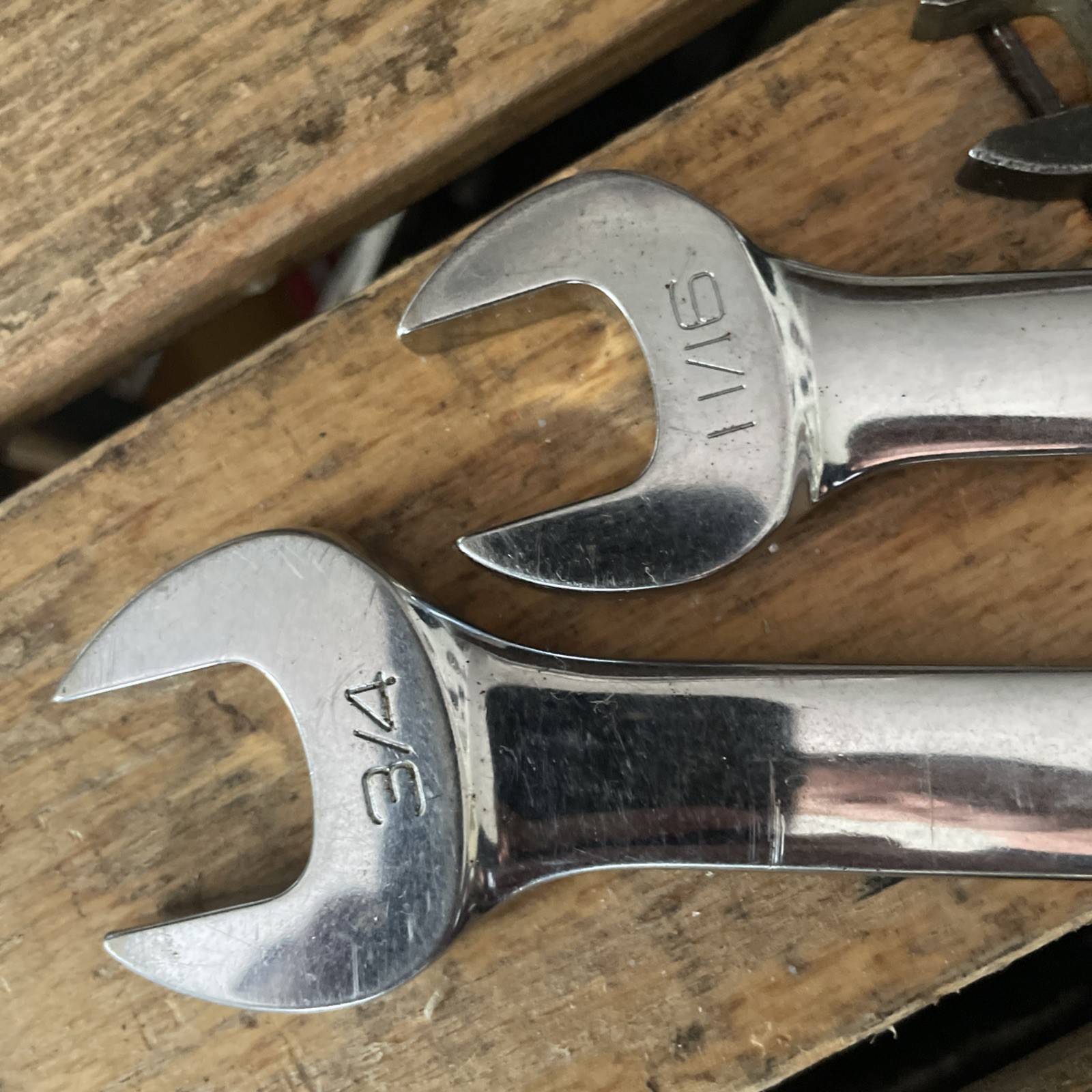 Snap-On Wrench Lot X 4 Chrome/ Industrial Finish 3/4 – 11/16 – 7/16 X 2 GOEX OEX