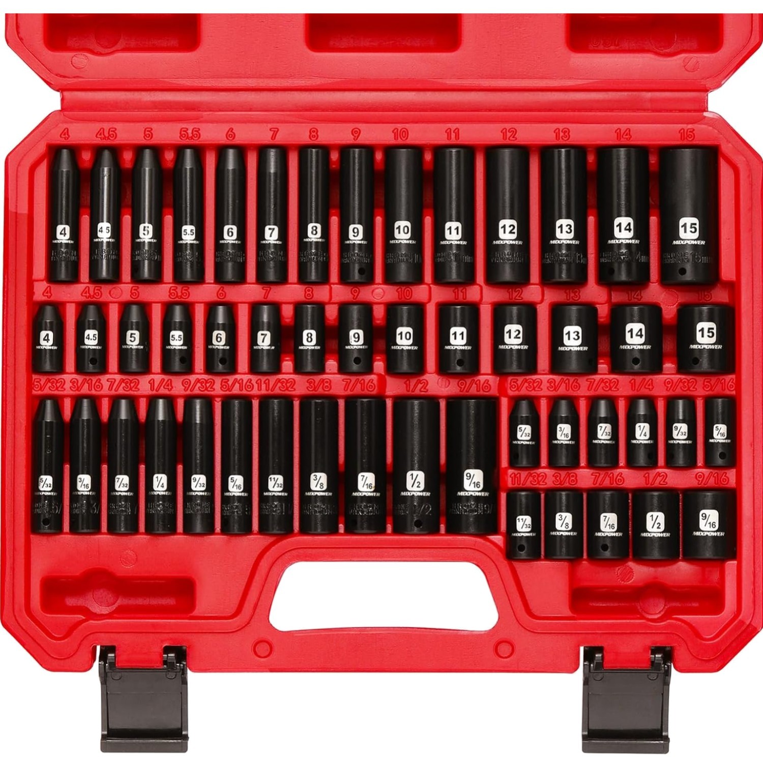 50 Pieces 1/4″ Dr. Impact Socket Set, CR-V, 6 Point, SAE/Metric, 5/32 Inch – …
