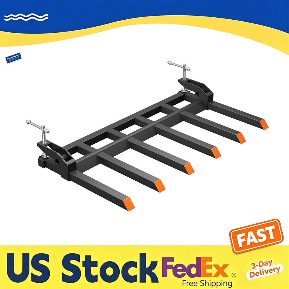 4000 LBS Clamp On Pallet Forks for 60″ Bucket, 6 Tine Heavy Duty Debris Forks