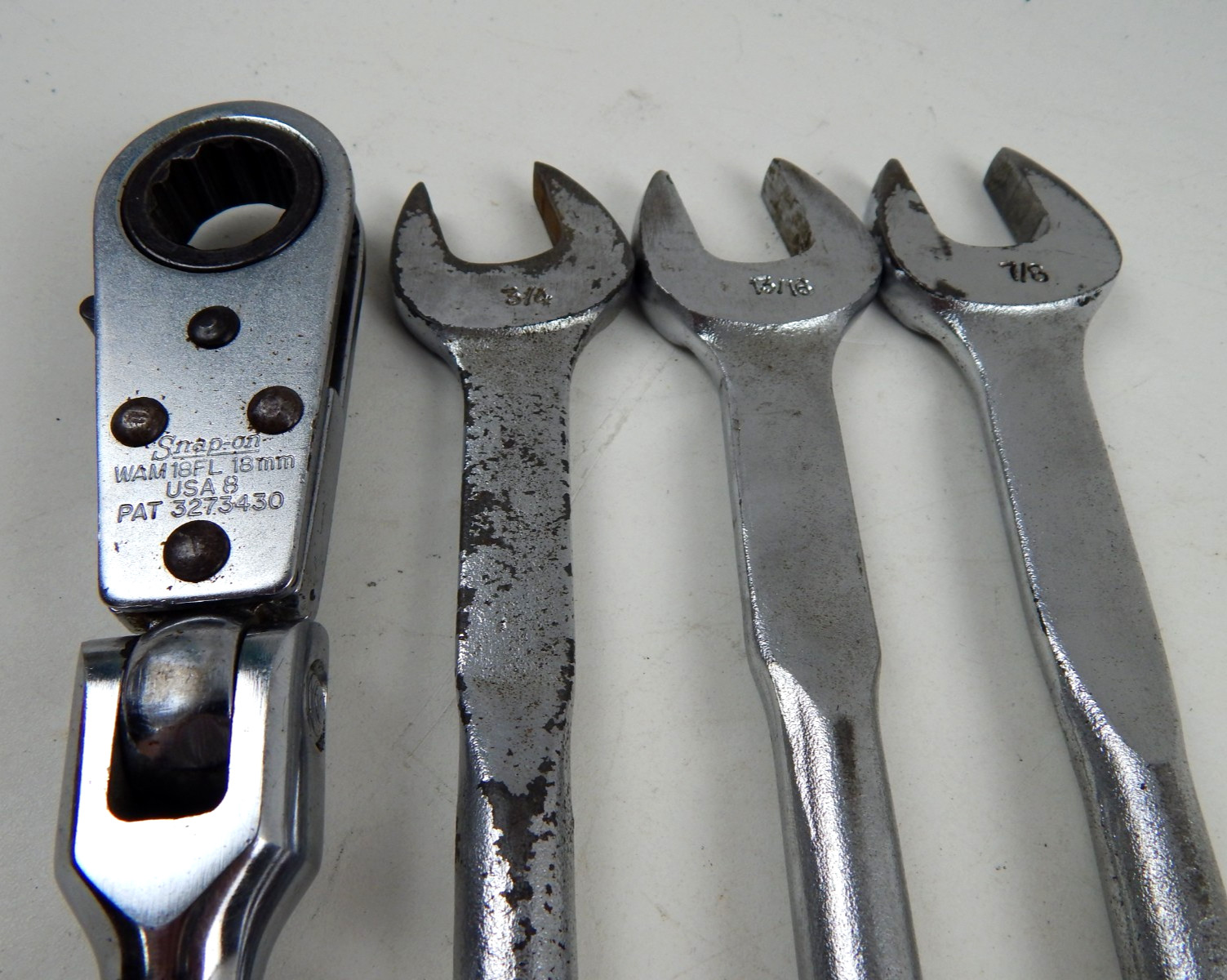 Snap‑On WAM‑18FL 18mm Flex Alignment Ratchet & OH Wrenches 3/4″ 13/16″ 7/8″