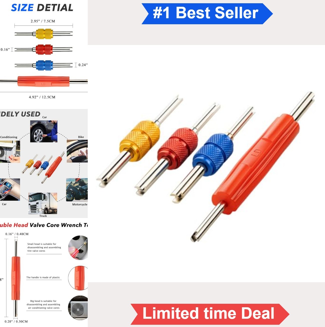Air Conditioning Valve Core Remover Tool Kit Double Head for R134A R12 HVAC Tire