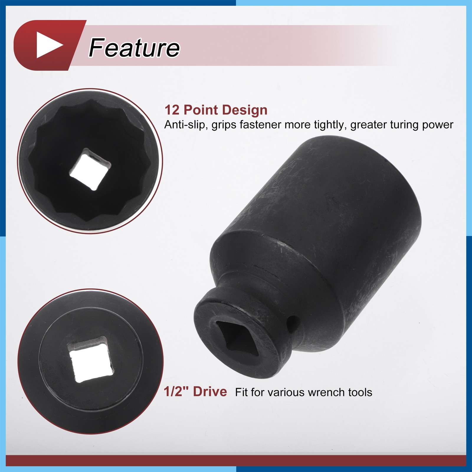Universal 1/2″ Drive Impact Socket 40mm 12 Point High Carbon Steel