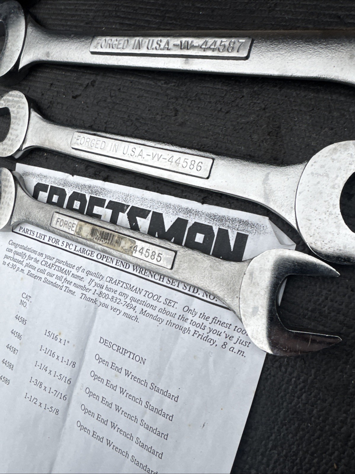 Sears Craftsman USA Nos Catalog only Double Open End Wrench Set 43090 5pc Jumbo