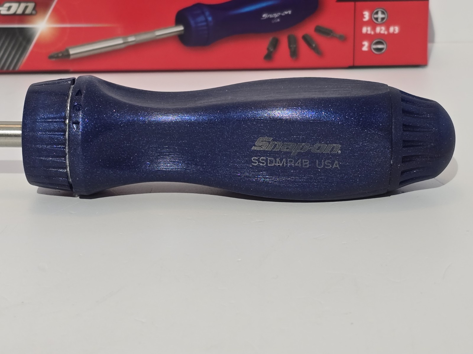 NEW! Snap-on Tools USA POWER BLUE Hard Handle Ratcheting Screwdriver SSDMR4BMB