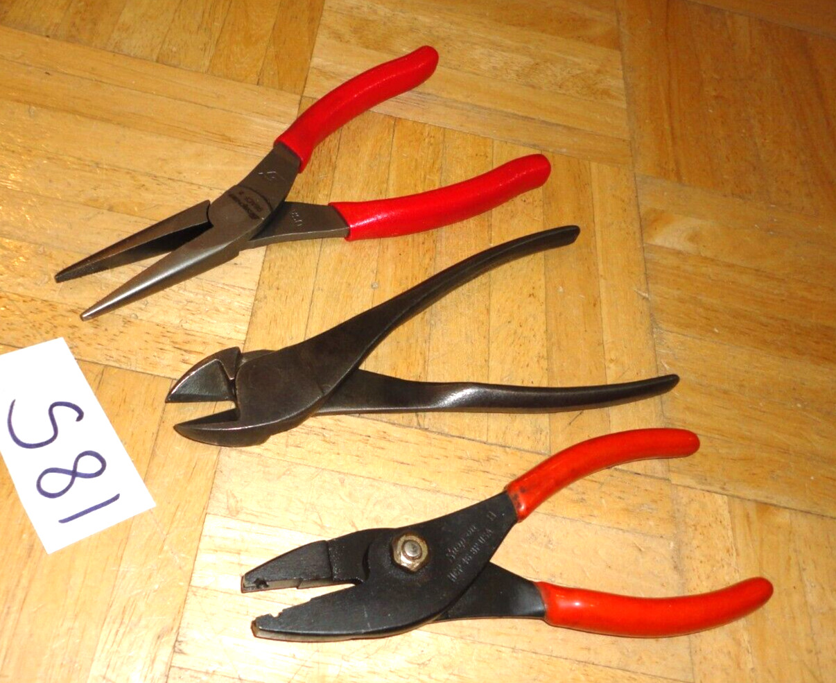 SNAP-ON TOOLS 3 PIECE HOSE CLAMP, NEW NEEDLE NOSE PLIERS, DIAGONAL CUTTER