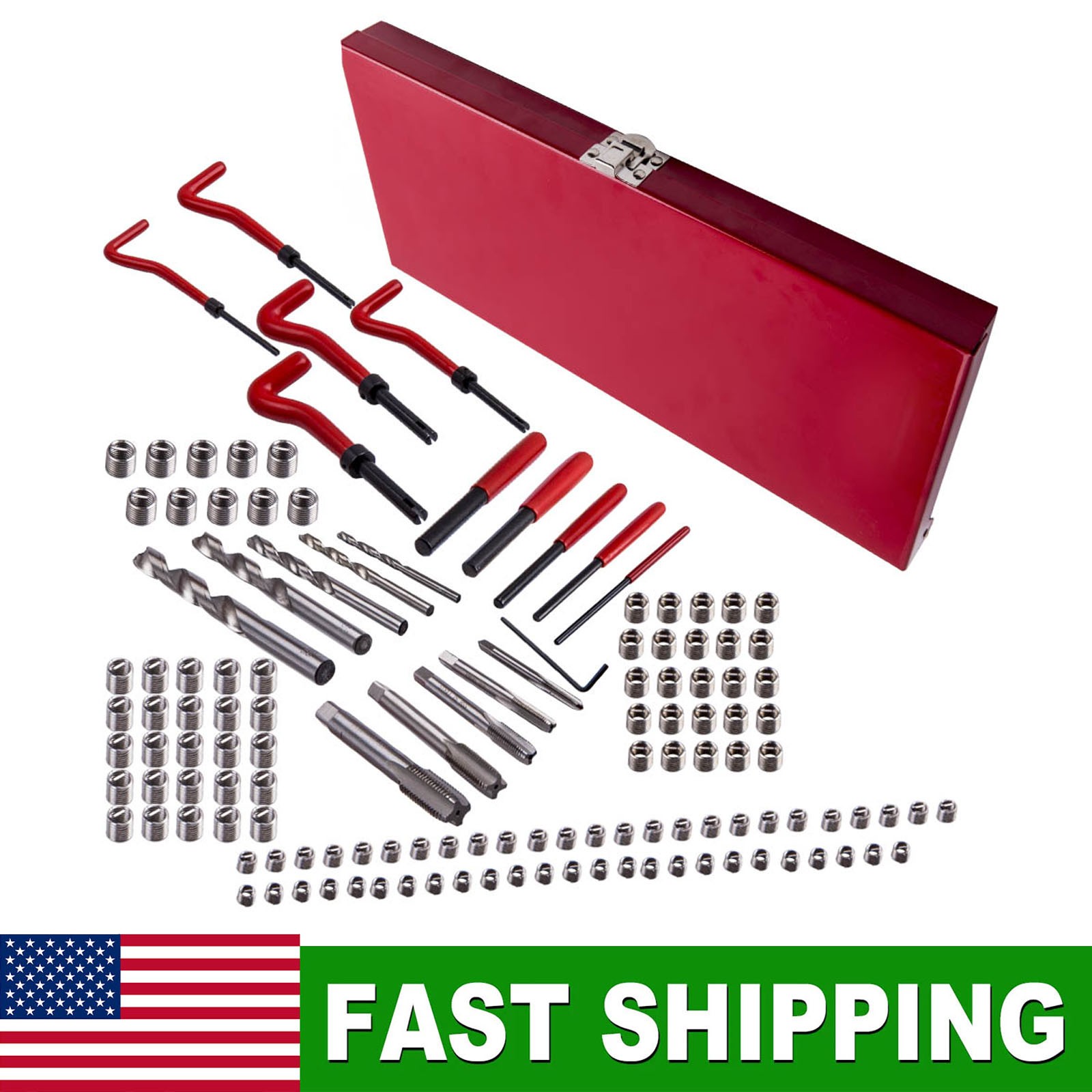 131 pcs Thread Repair Tool Kit Drill Bits Taps Threaded Inserts Installation